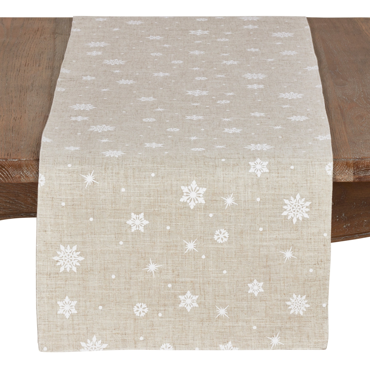 SARO 7352.N1670B 16 x 70 in. Rectangle Poly Blend Christmas Table Runner with Snowflake Design  Natural