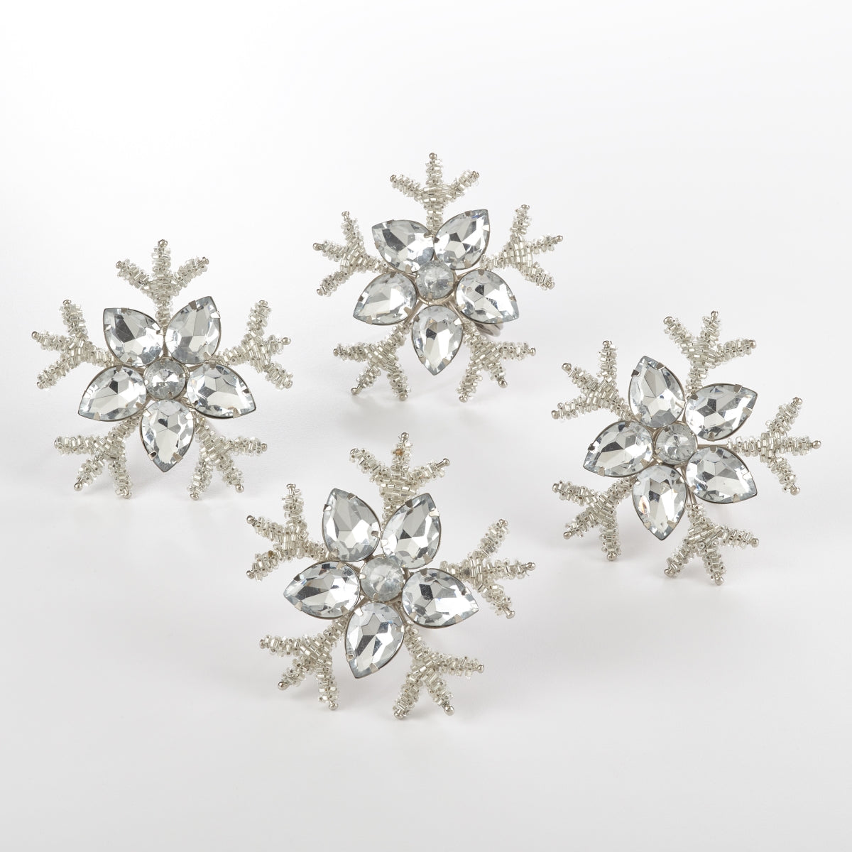SARO NR136.S Collection Snowflake Design Napkin Ring  Silver  Set of 4
