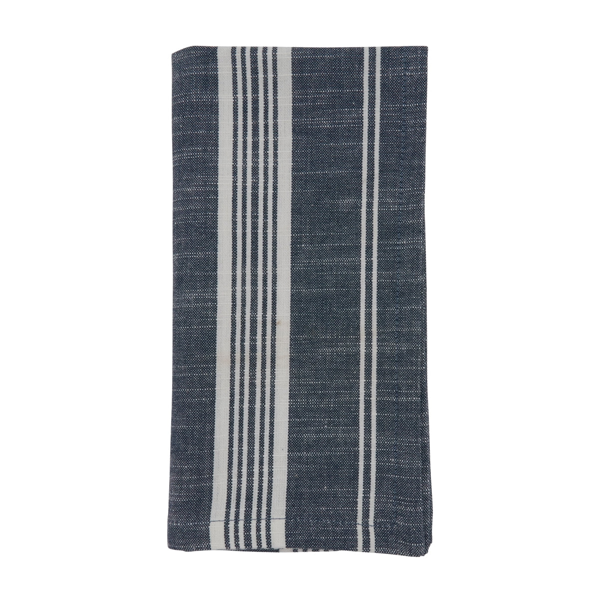 SARO 5618.NB20S 20 in. Square Striped Design Cotton Table Napkins  Navy Blue - Set of 4