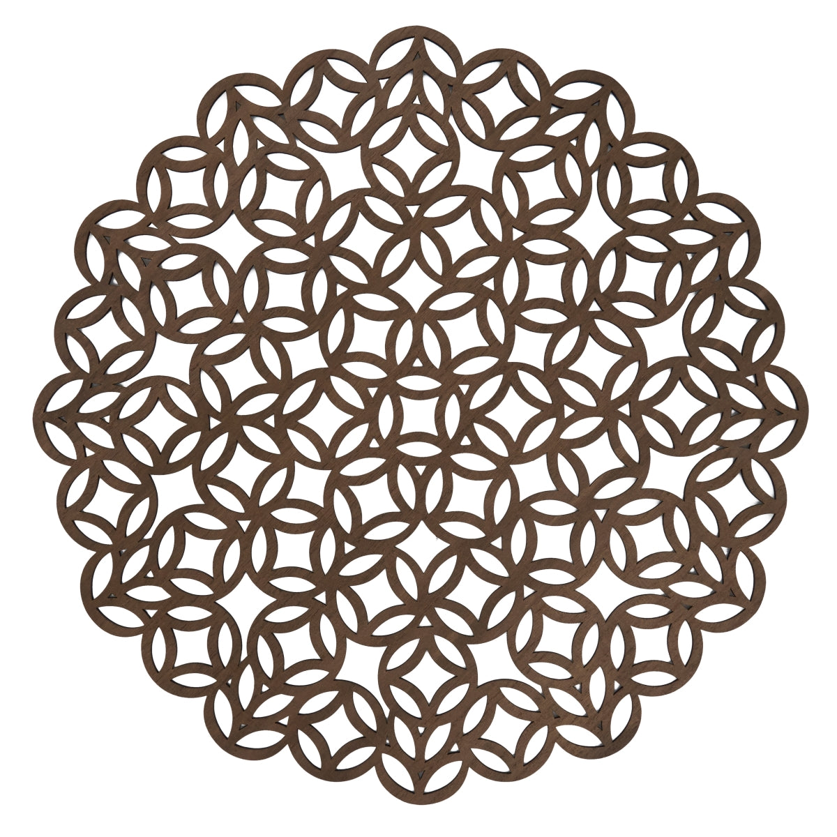 SARO 1172.BR15R 15 in. Round Placemats with Brown Laser Cut Design - Set of 4