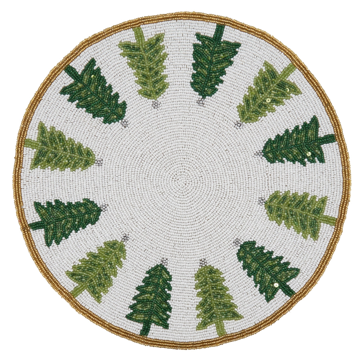SARO 2418.WG15R Beaded Placemats with Christmas Tree Design  Set of 4