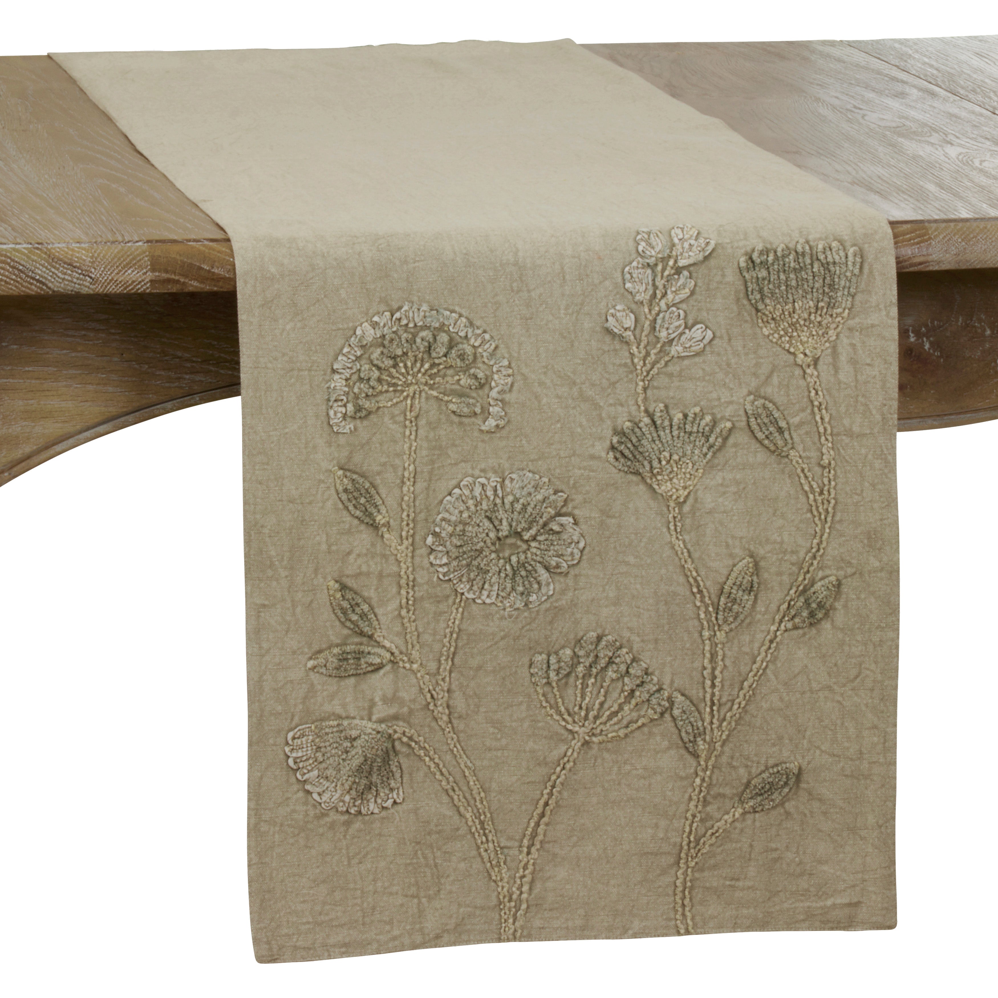 SARO 686.T1672B Stone Washed Table Runner with Floral Design