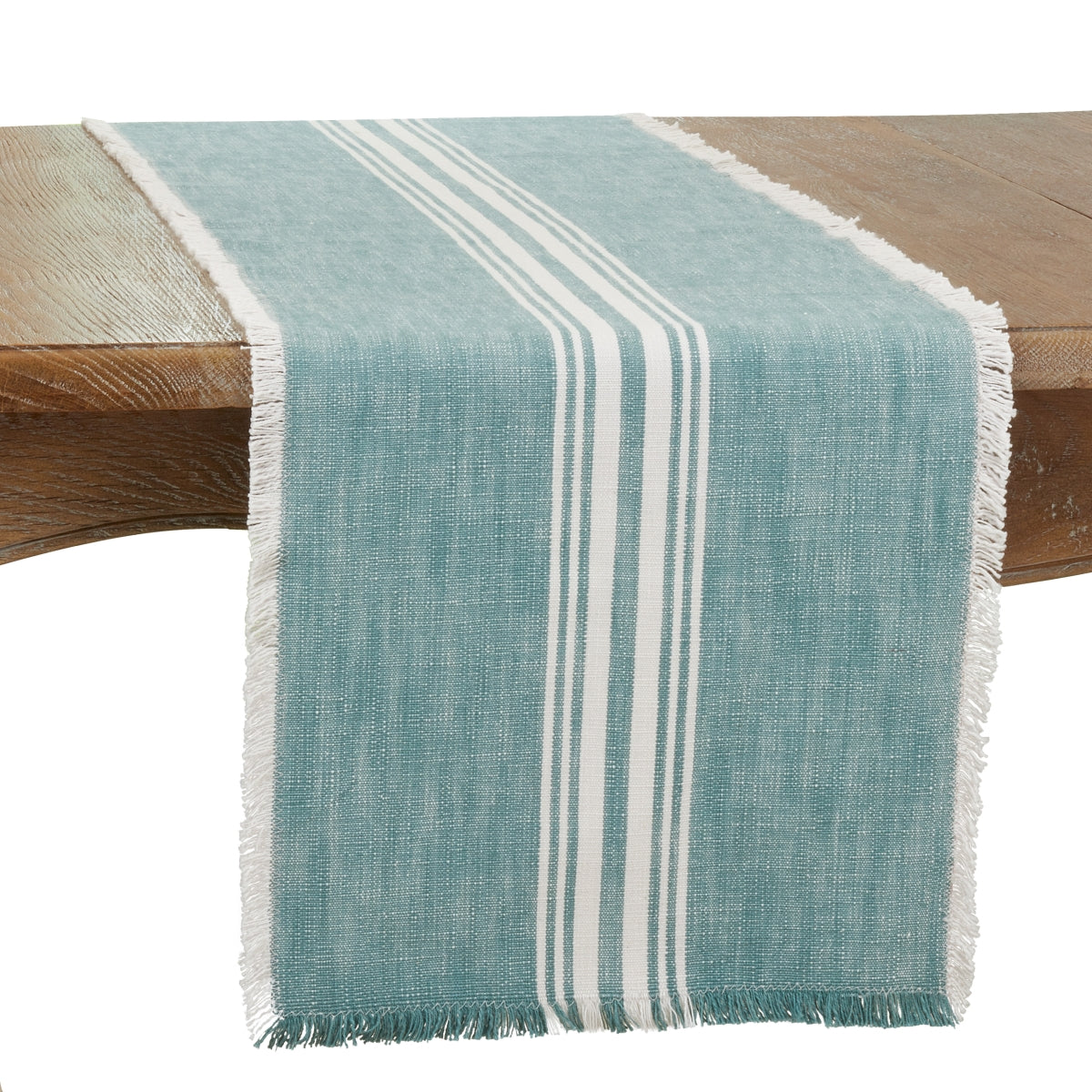 Saro 1919.TQ1372B 13 x 72 in. Striped Fringe Oblong Table Runner  Turquoise
