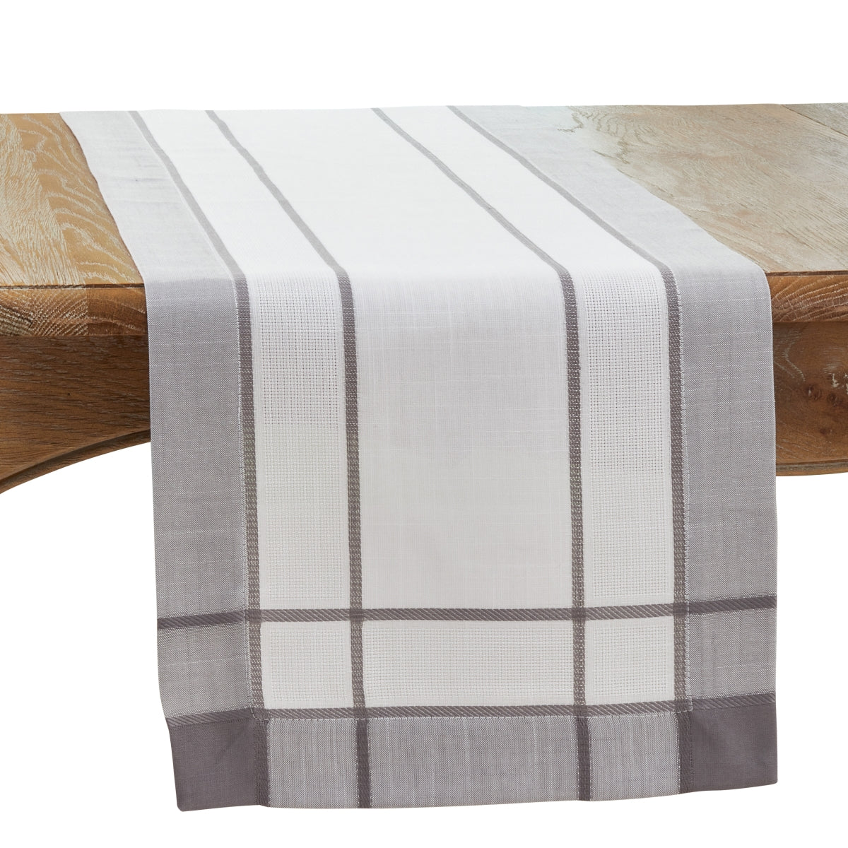 Saro 351.GY1654B 16 x 54 in. Banded Border Oblong Table Runner  Gray