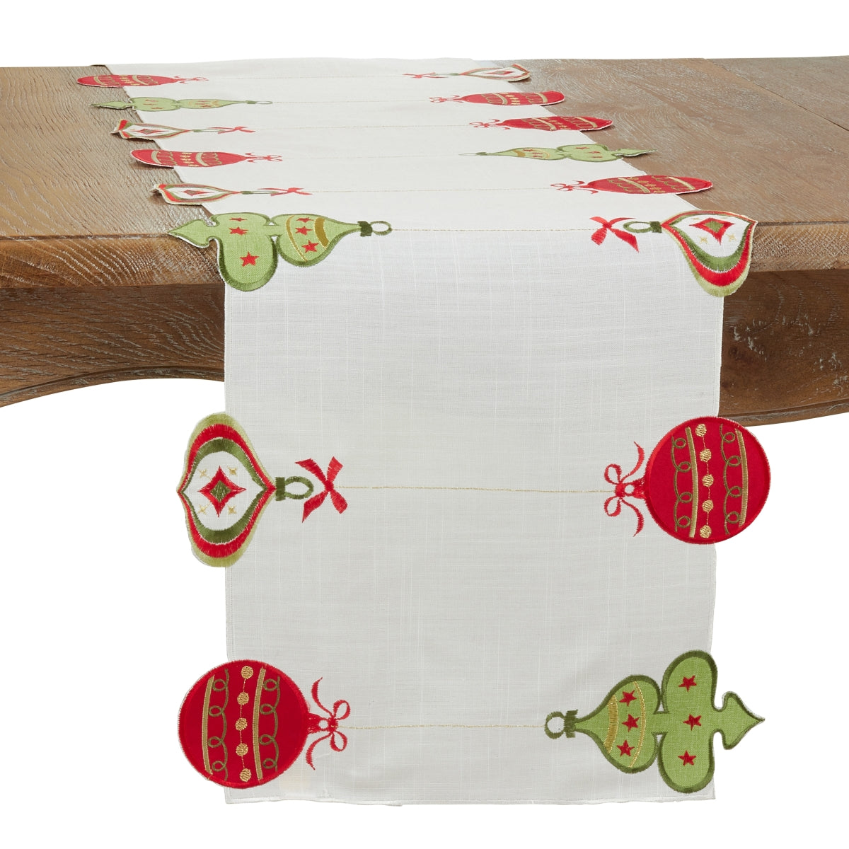 Saro 7172.W1672B 16 x 72 in. Embroidered Ornaments Oblong Table Runner, White