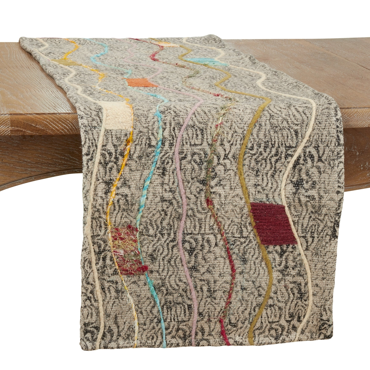 Saro 2911.M1672B 16 x 72 in. Block Print Embroidered Oblong Table Runner  Multi Color