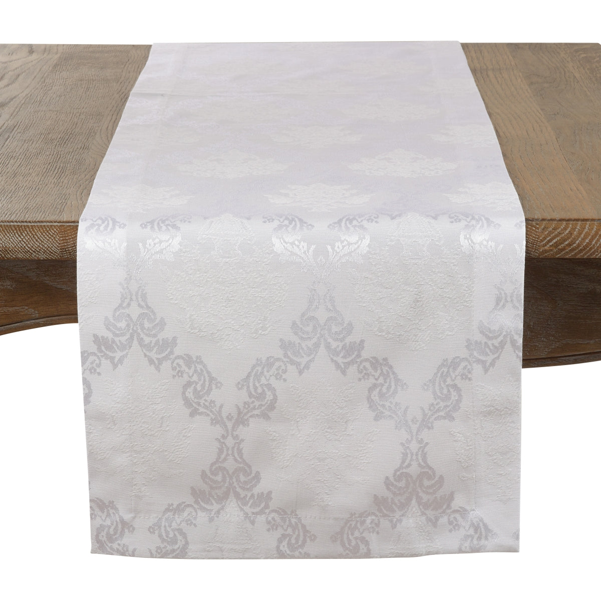 Saro Lifestyle DM888.W15120B Damask Table Runner  White