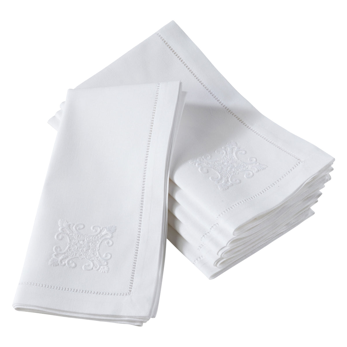 SARO NM166.W20S 20 in. Square Cotton Embroidered Ornament Table Napkins  White  Set of 6