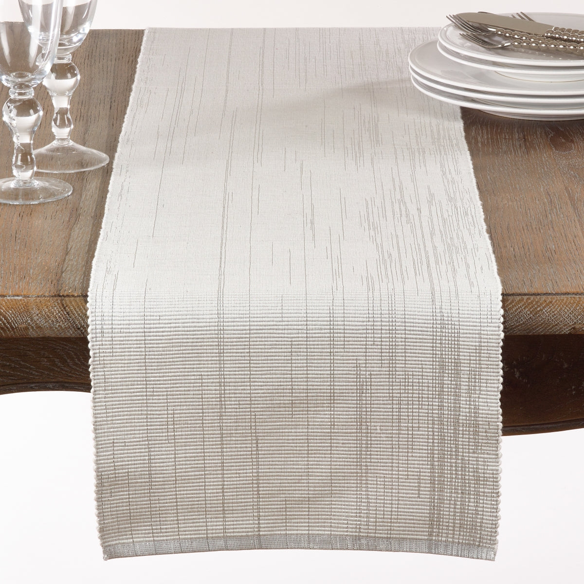 Saro Lifestyle 119.W13120B 13 x 120 in. Shimmering Woven Cotton Ribbed Table Runner  White