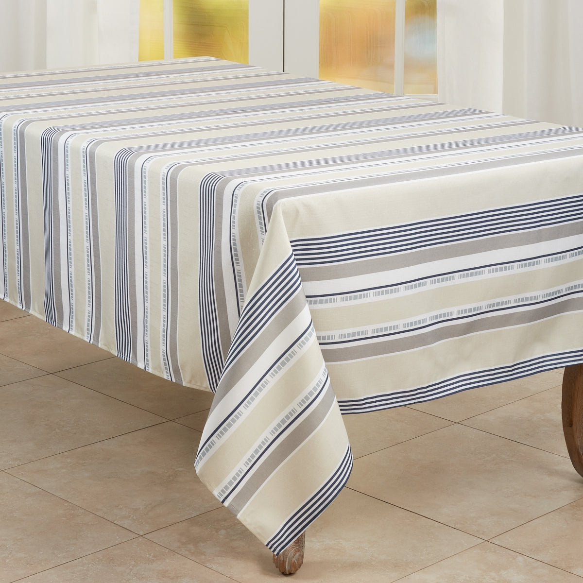 Saro Lifestyle 6496.KH65180B 65 x 180 in. Striped Oblong Tablecloth  Khaki