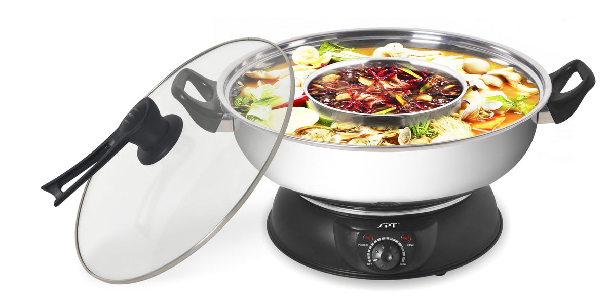 Electric Shabu Shabu Pot, 5-Quart Stainless Steel And Black
