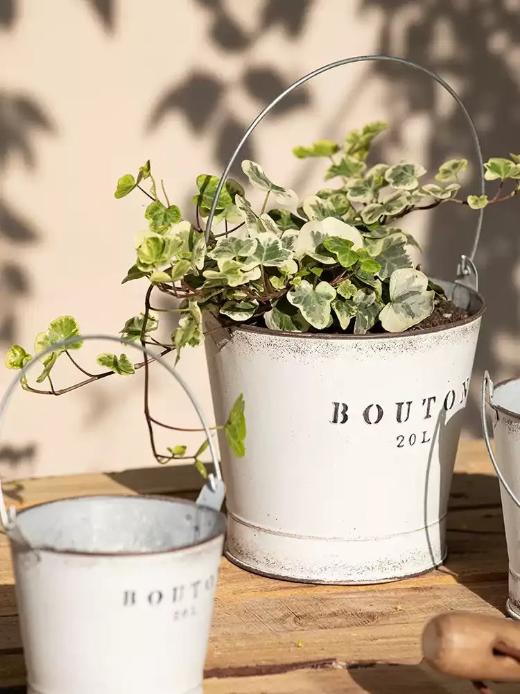 White Farmhouse Bucket Planter