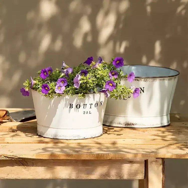 White Vintage Trough Metal Planter
