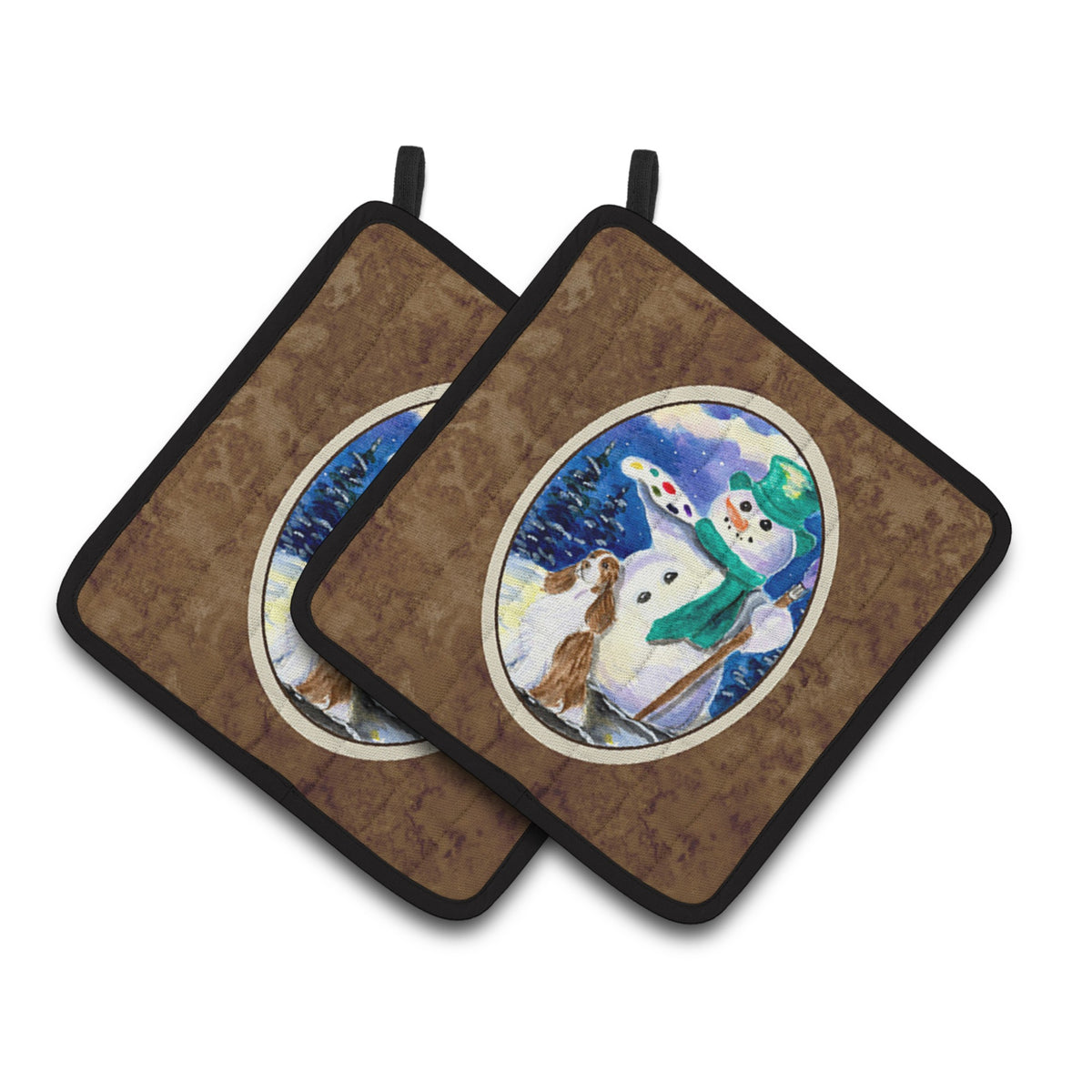 'Caroline'S Treasures Artist Snowman With Boykin Spaniel Pair Of Pot Holders Ss1001Pthd, 7.5Hx7.5W, Multicolor''