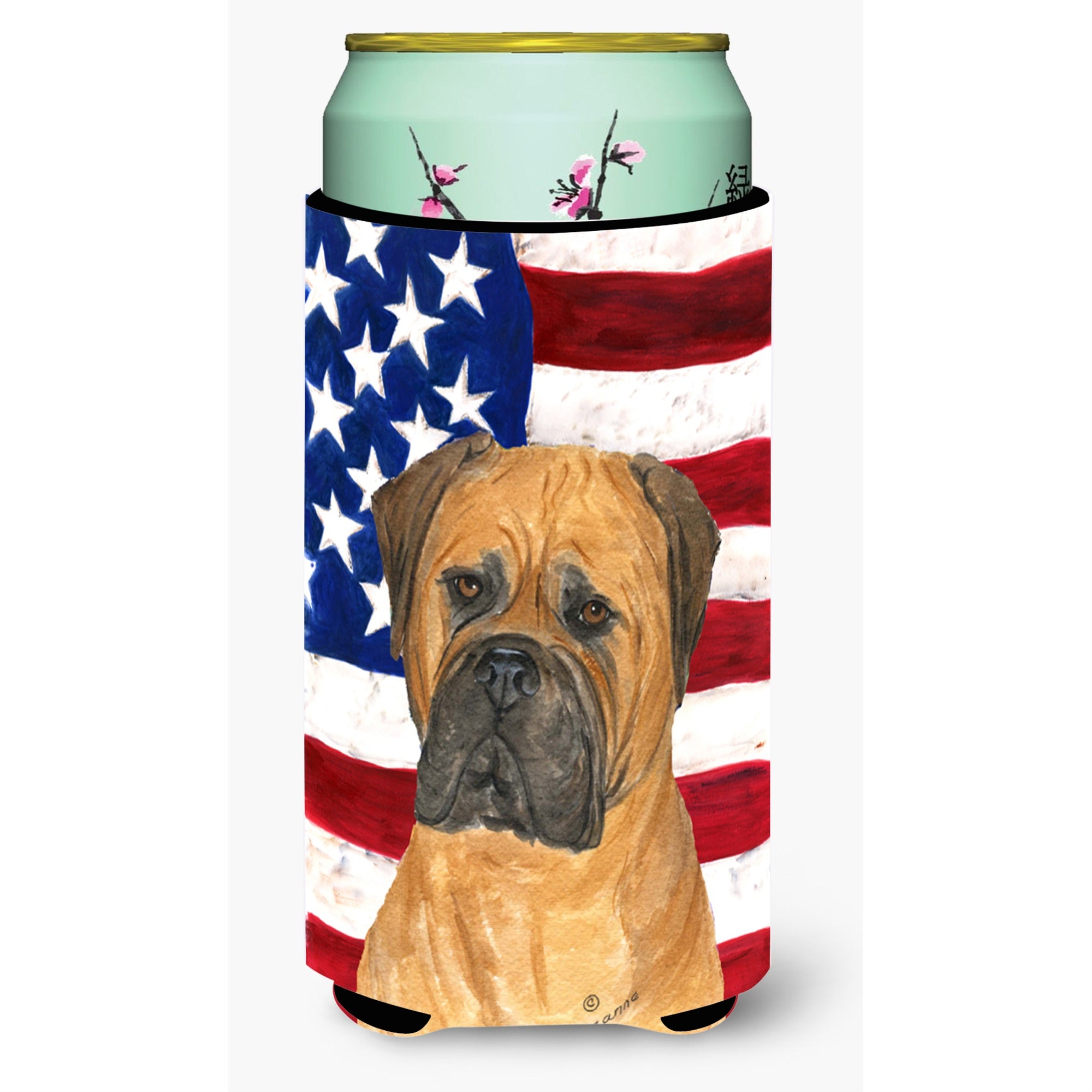 Usa American Flag With Bullmastiff  Tall Boy Beverage Insulator Beverage Insulator Hugger