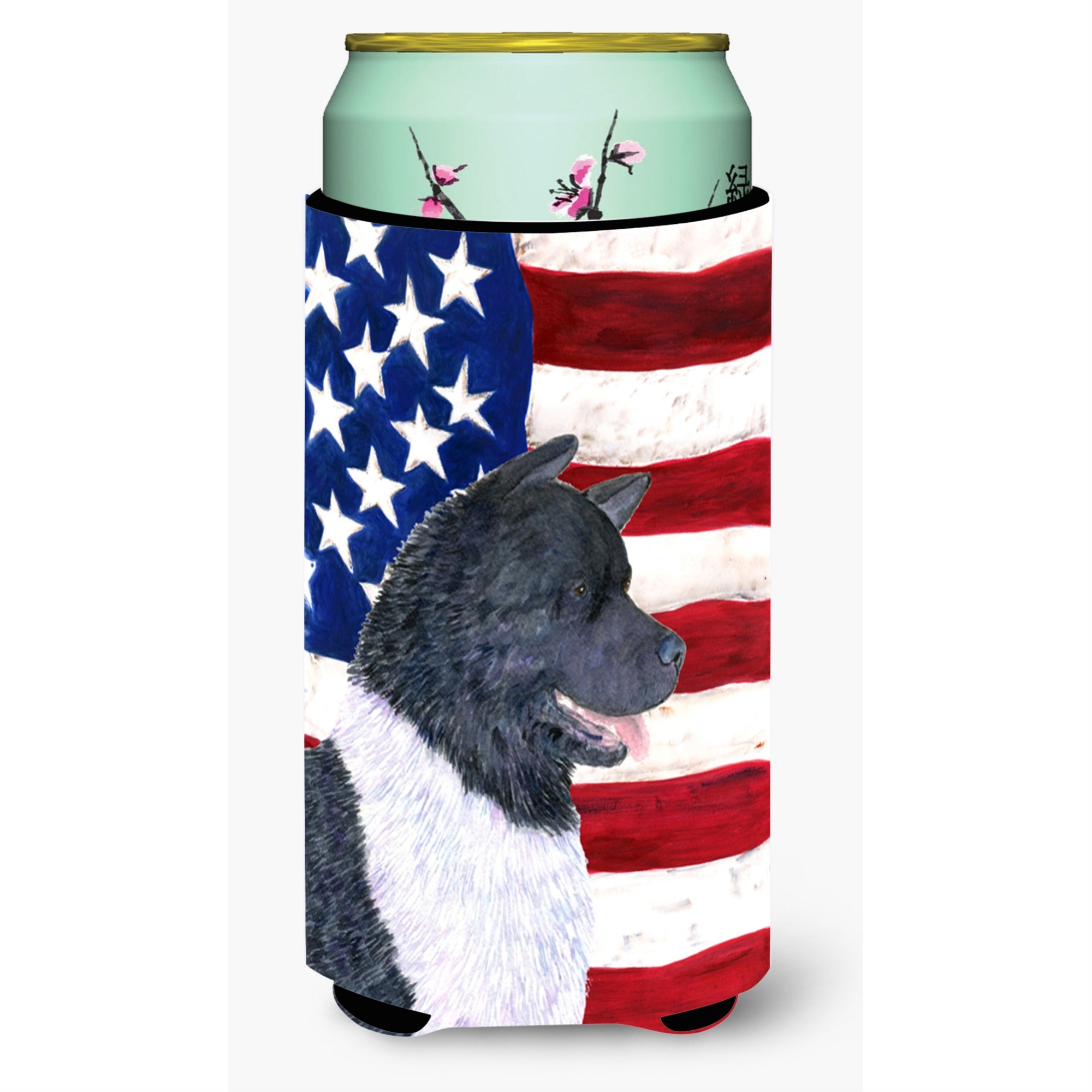 Usa American Flag With Akita  Tall Boy Beverage Insulator Beverage Insulator Hugger