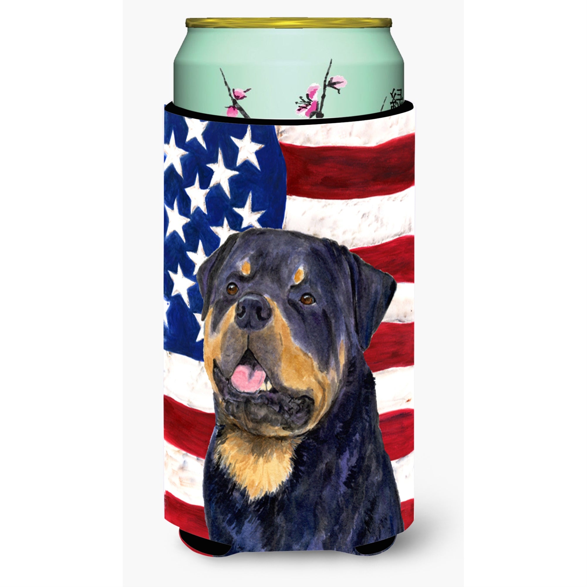 Usa American Flag With Rottweiler  Tall Boy Beverage Insulator Beverage Insulator Hugger