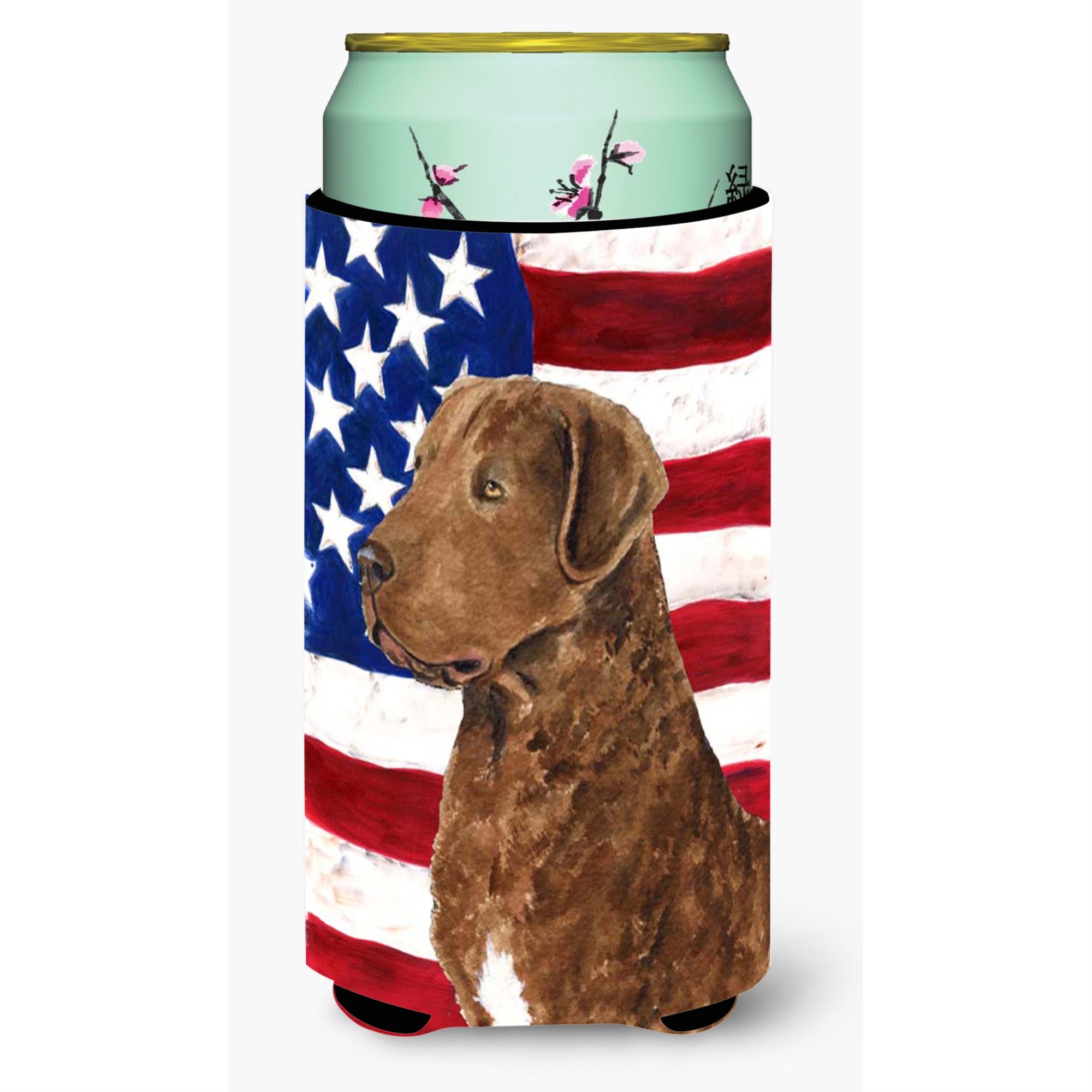 Usa American Flag With Curly Coated Retriever  Tall Boy Beverage Insulator Beverage Insulator Hugger