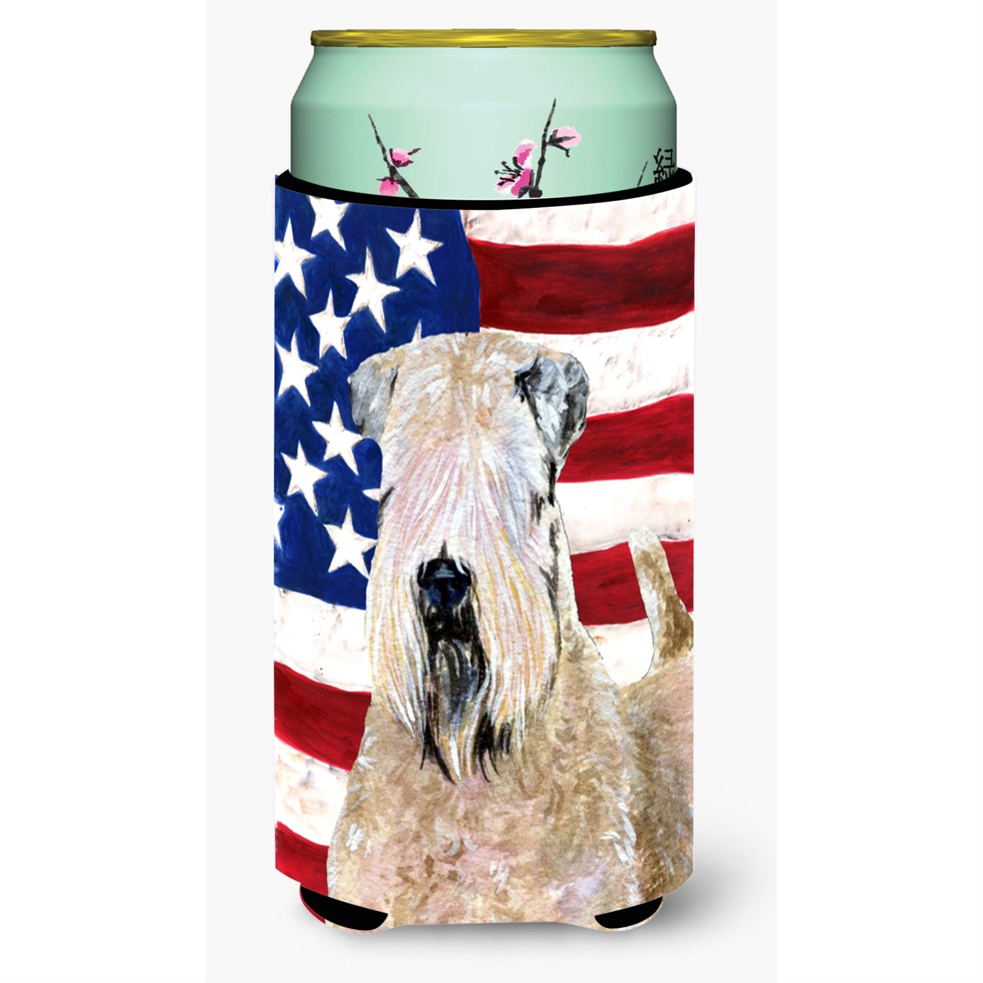 Usa American Flag With Wheaten Terrier Soft Coated  Tall Boy Beverage Insulator Beverage Insulator Hugger