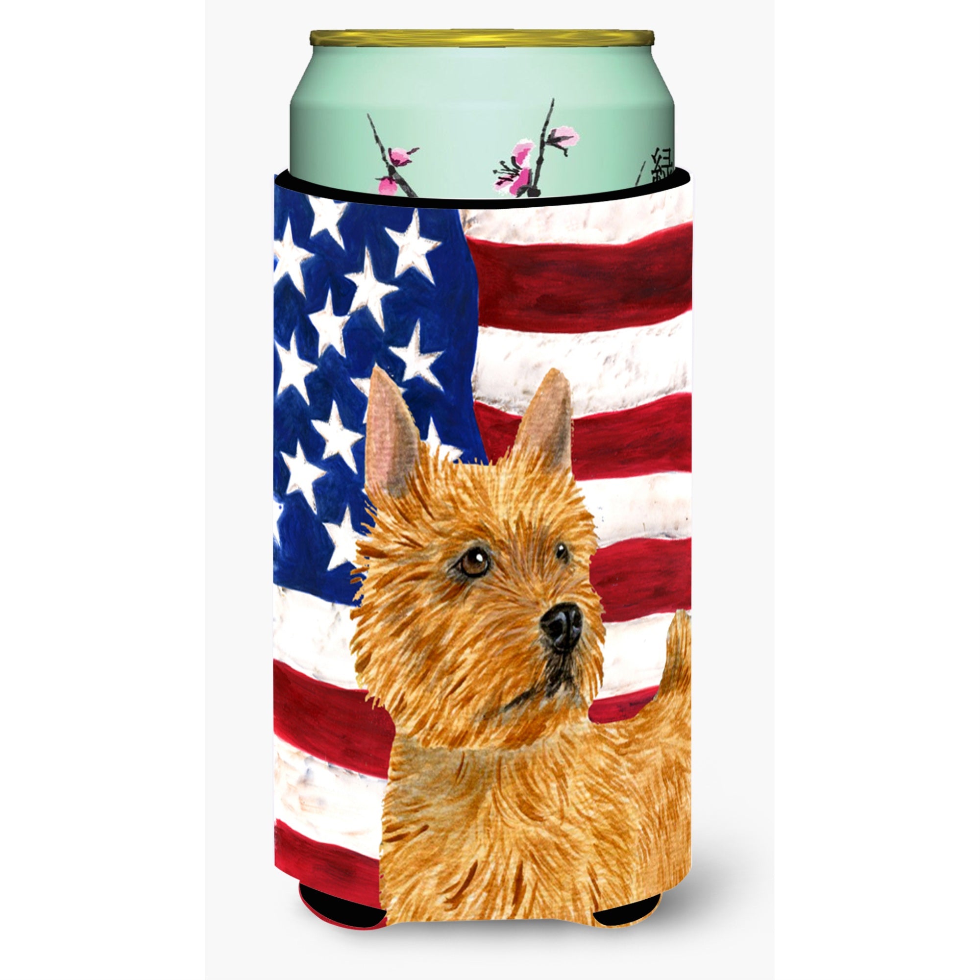 Usa American Flag With Norwich Terrier  Tall Boy Beverage Insulator Beverage Insulator Hugger