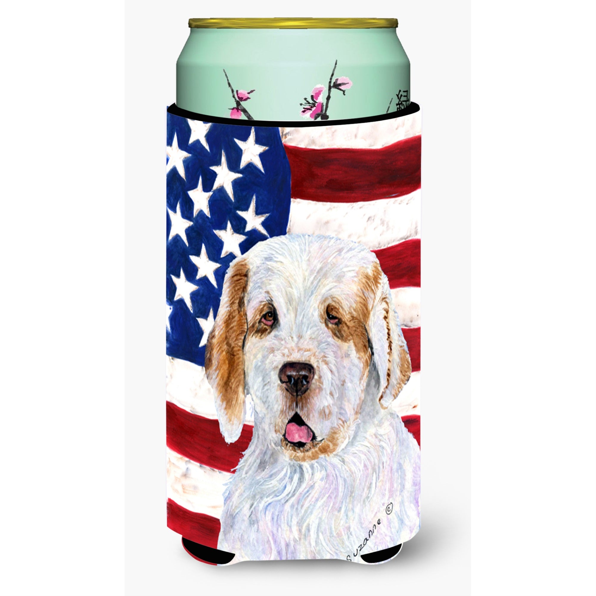 Usa American Flag With Clumber Spaniel  Tall Boy Beverage Insulator Beverage Insulator Hugger