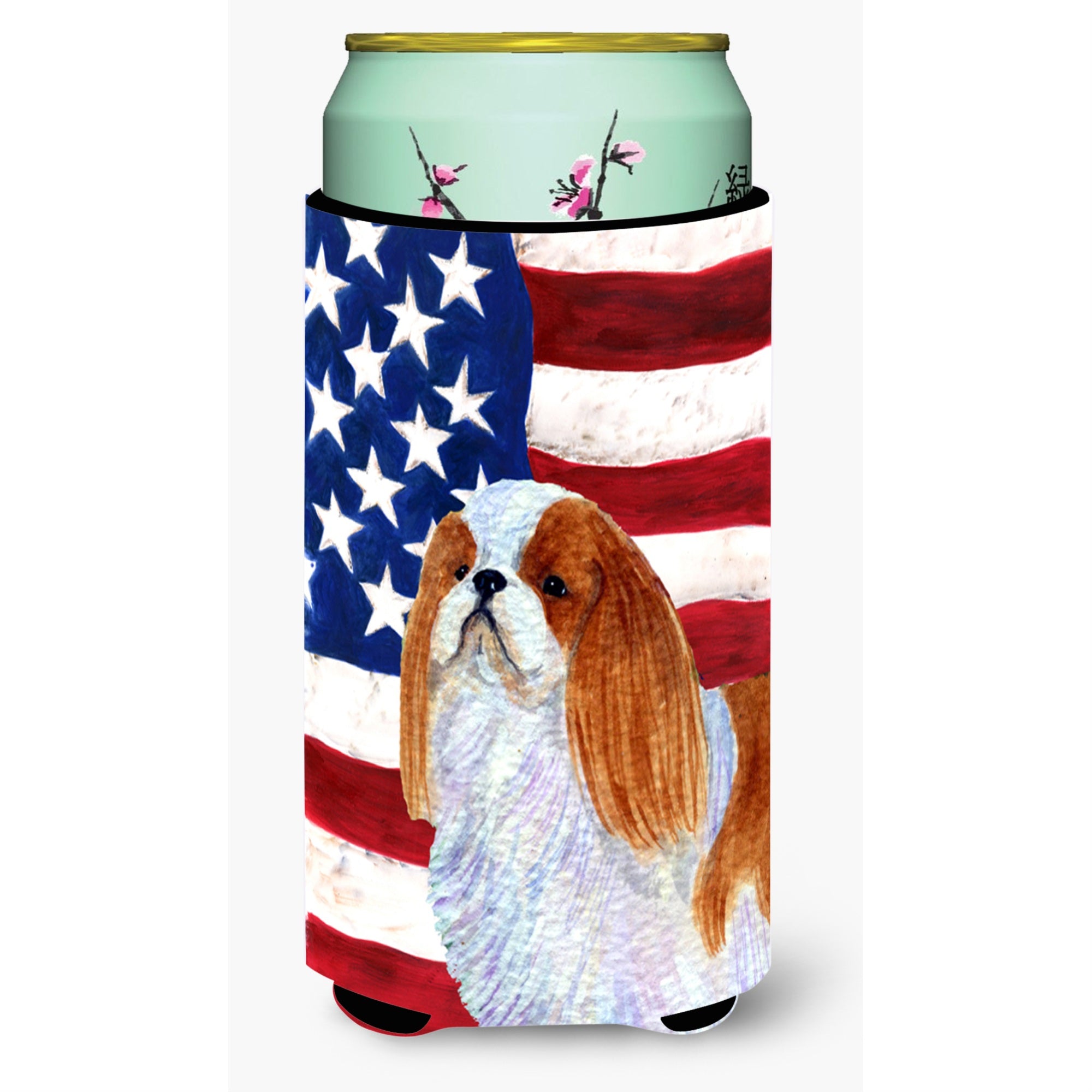 Usa American Flag With English Toy Spaiel Usa  Tall Boy Beverage Insulator Beverage Insulator Hugger