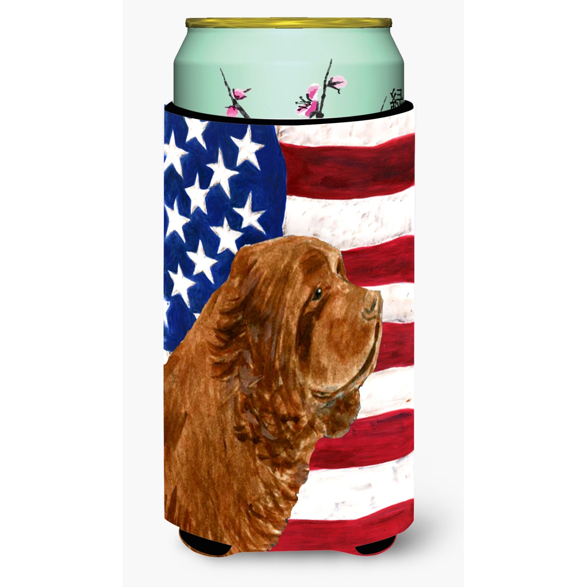 Usa American Flag With Sussex Spaniel  Tall Boy Beverage Insulator Beverage Insulator Hugger