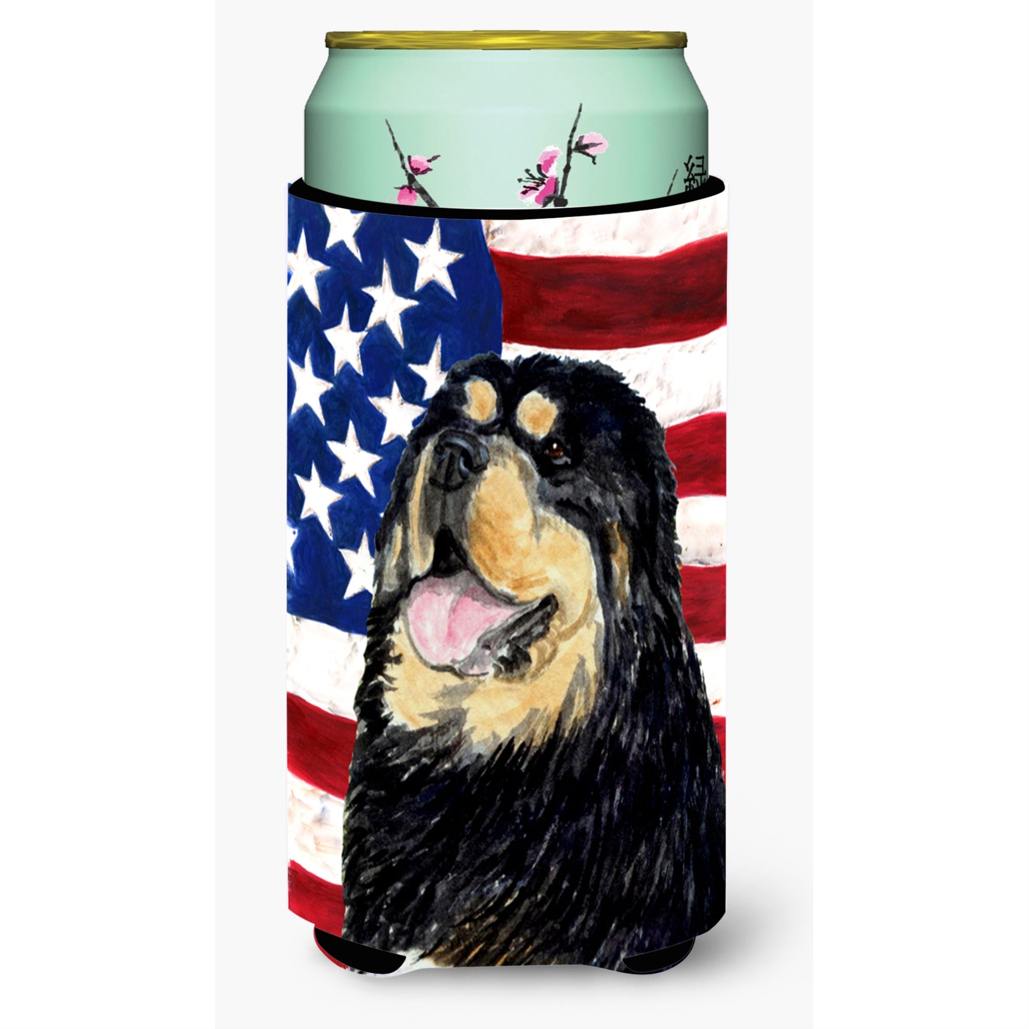 Usa American Flag With Tibetan Mastiff  Tall Boy Beverage Insulator Beverage Insulator Hugger