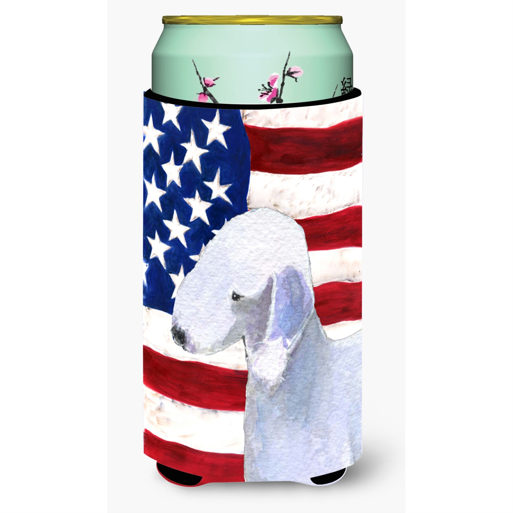 Usa American Flag With Bedlington Terrier  Tall Boy Beverage Insulator Beverage Insulator Hugger