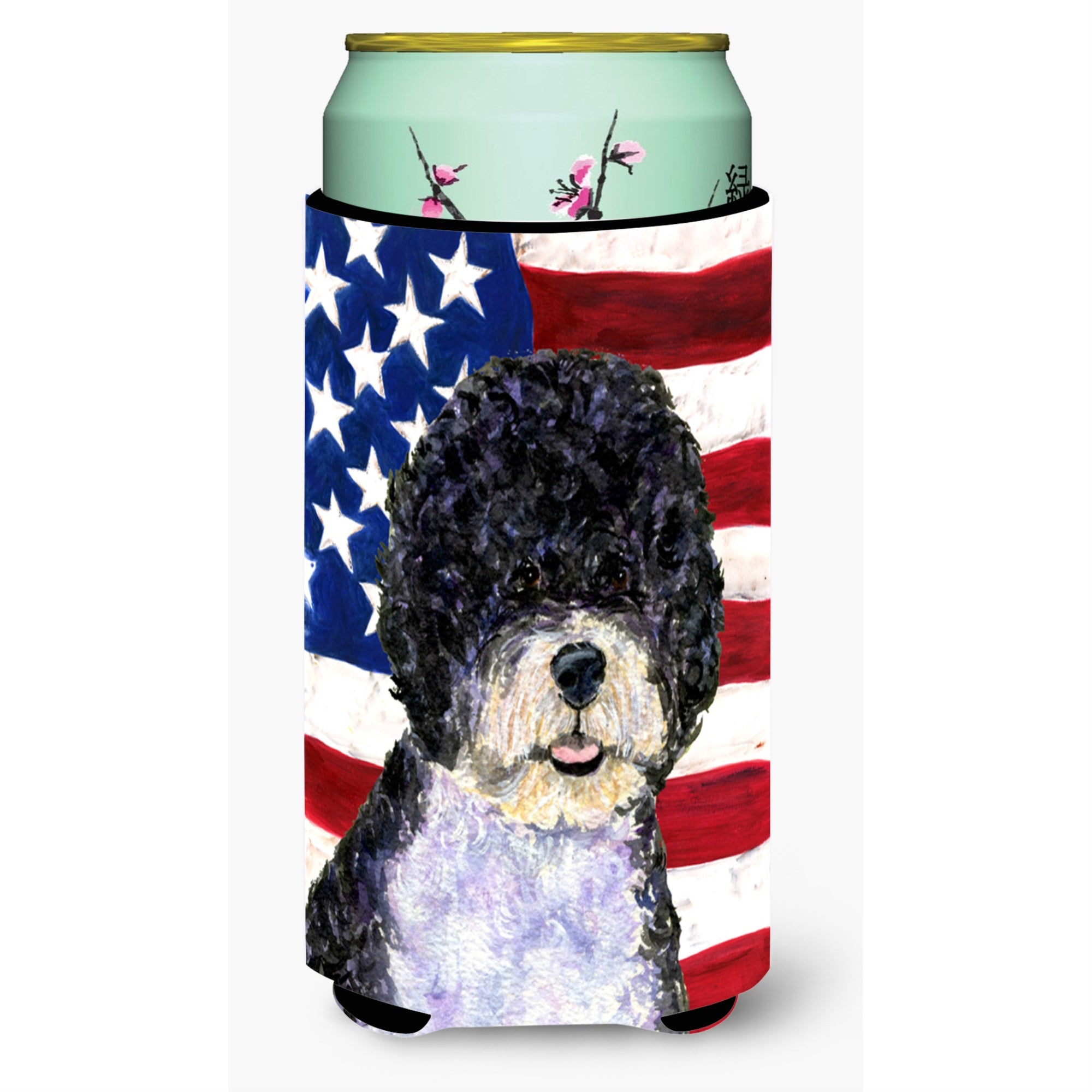 Usa American Flag With Portuguese Water Dog  Tall Boy Beverage Insulator Beverage Insulator Hugger