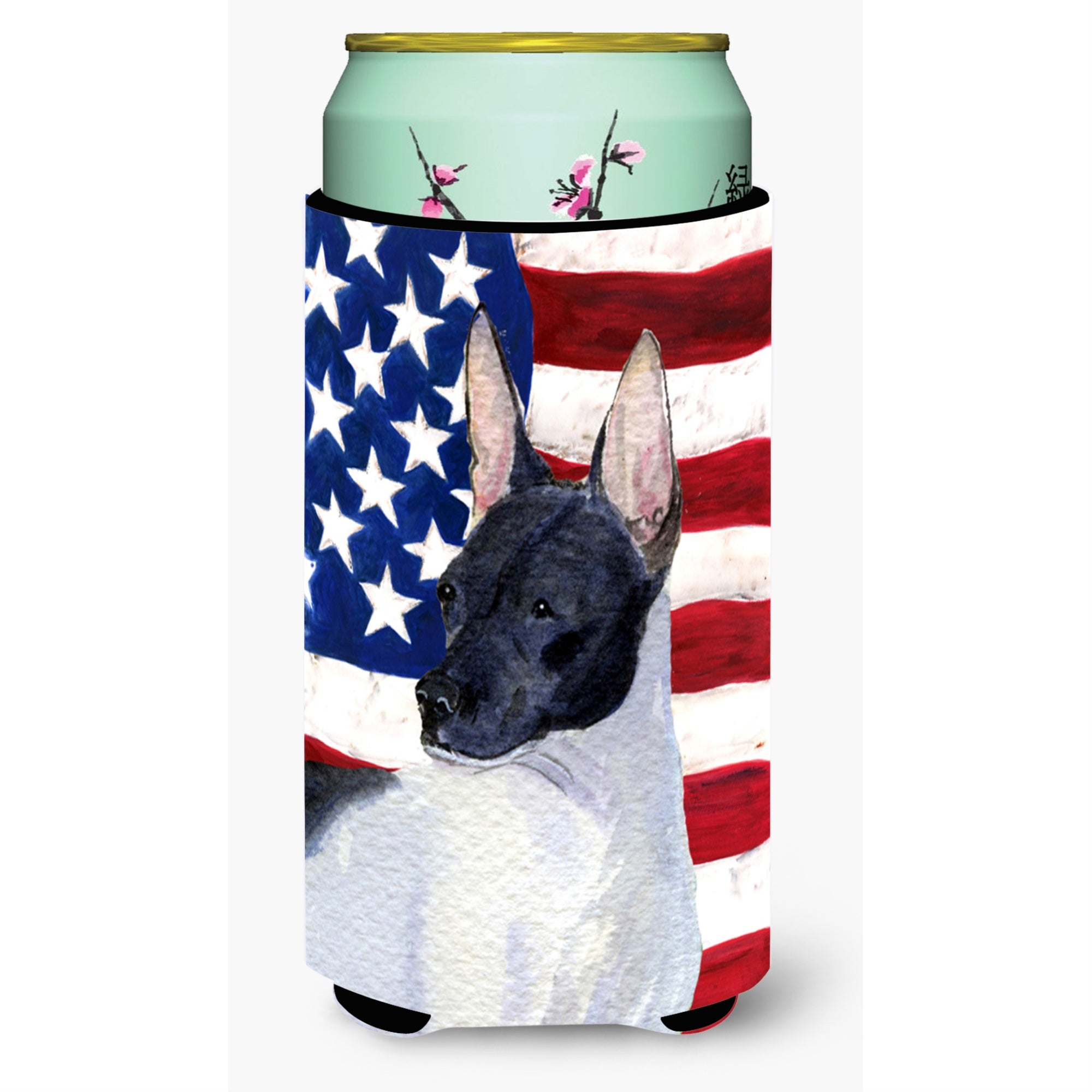 Usa American Flag With Rat Terrier  Tall Boy Beverage Insulator Beverage Insulator Hugger