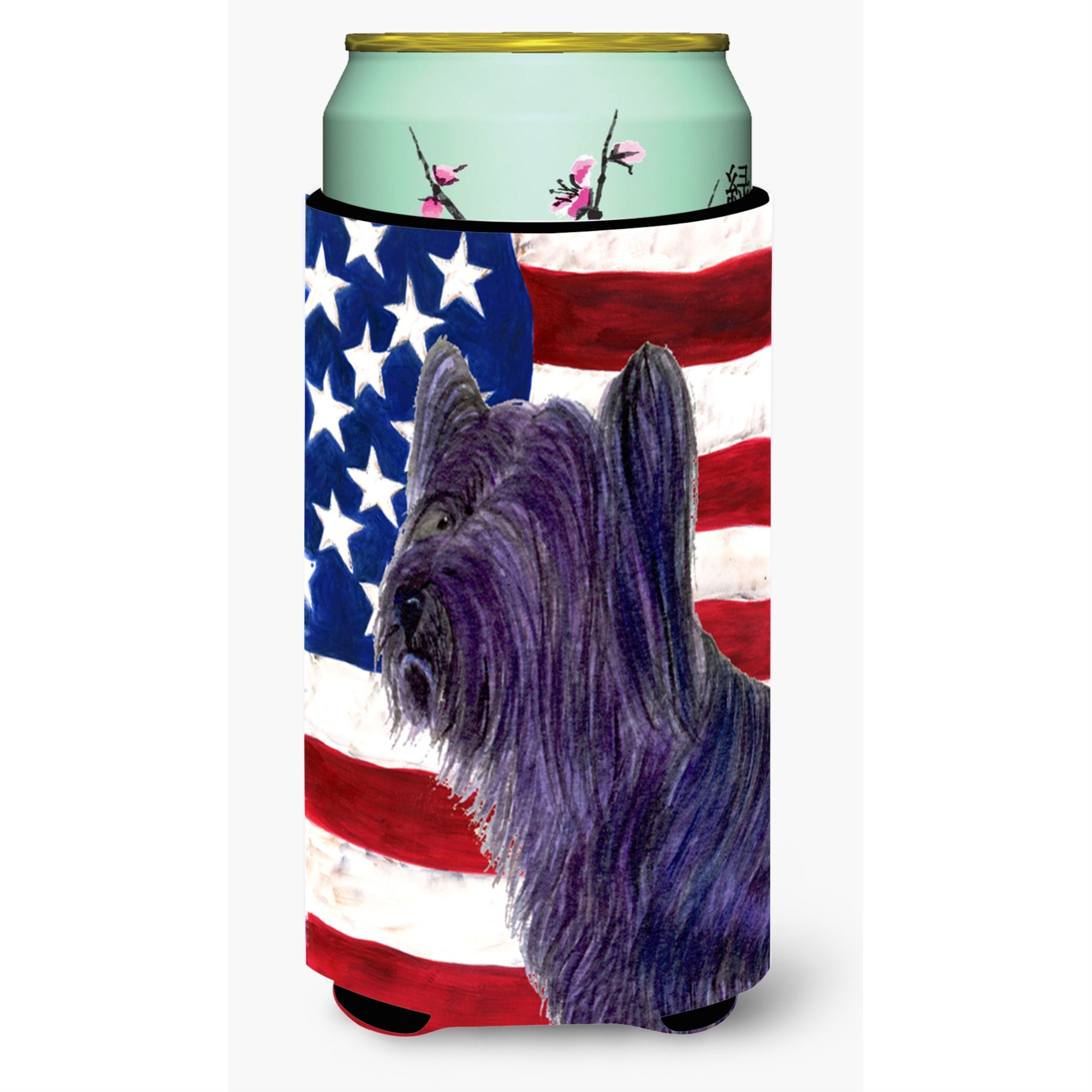 Usa American Flag With Skye Terrier  Tall Boy Beverage Insulator Beverage Insulator Hugger
