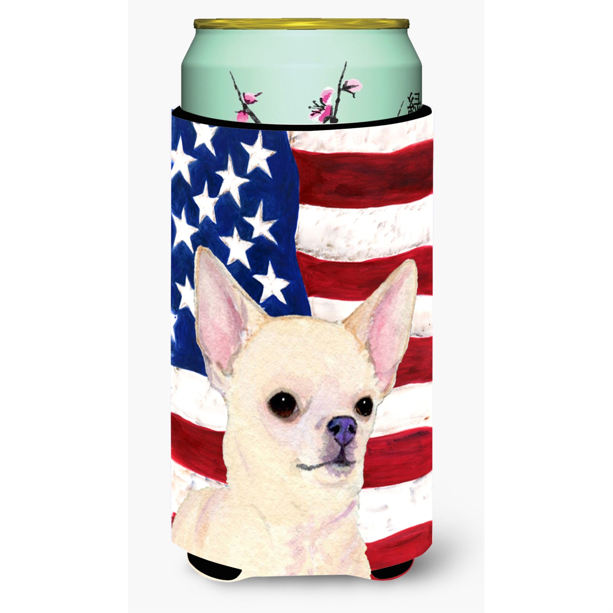 Usa American Flag With Chihuahua  Tall Boy Beverage Insulator Beverage Insulator Hugger