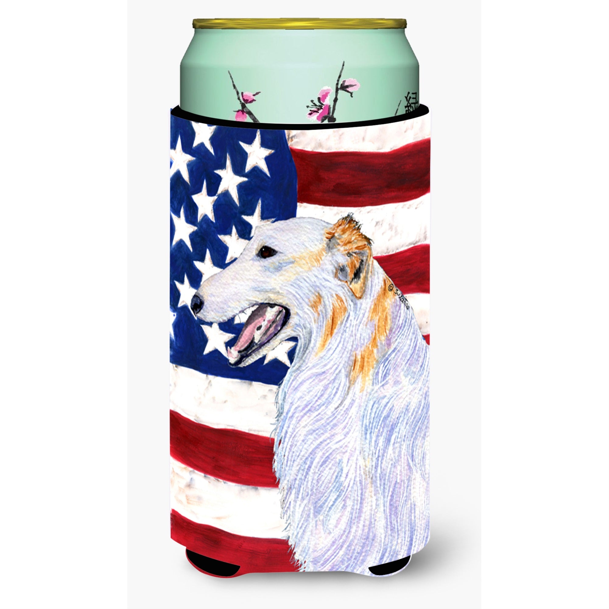 Usa American Flag With Borzoi  Tall Boy Beverage Insulator Beverage Insulator Hugger
