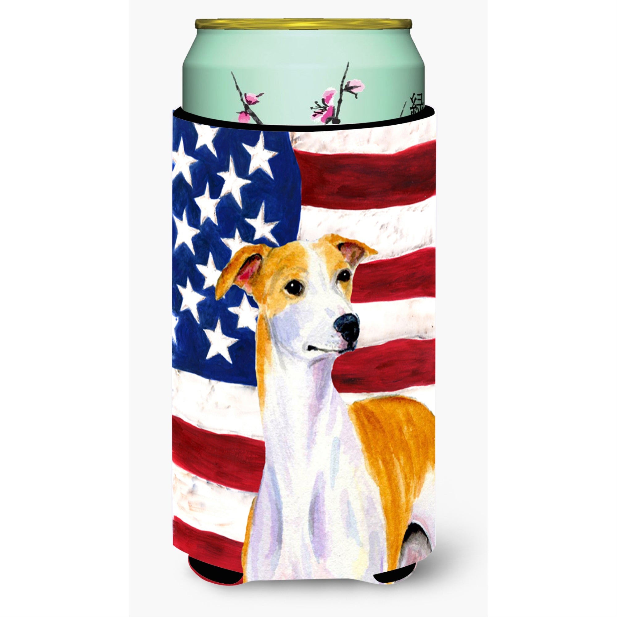 Usa American Flag With Whippet  Tall Boy Beverage Insulator Beverage Insulator Hugger