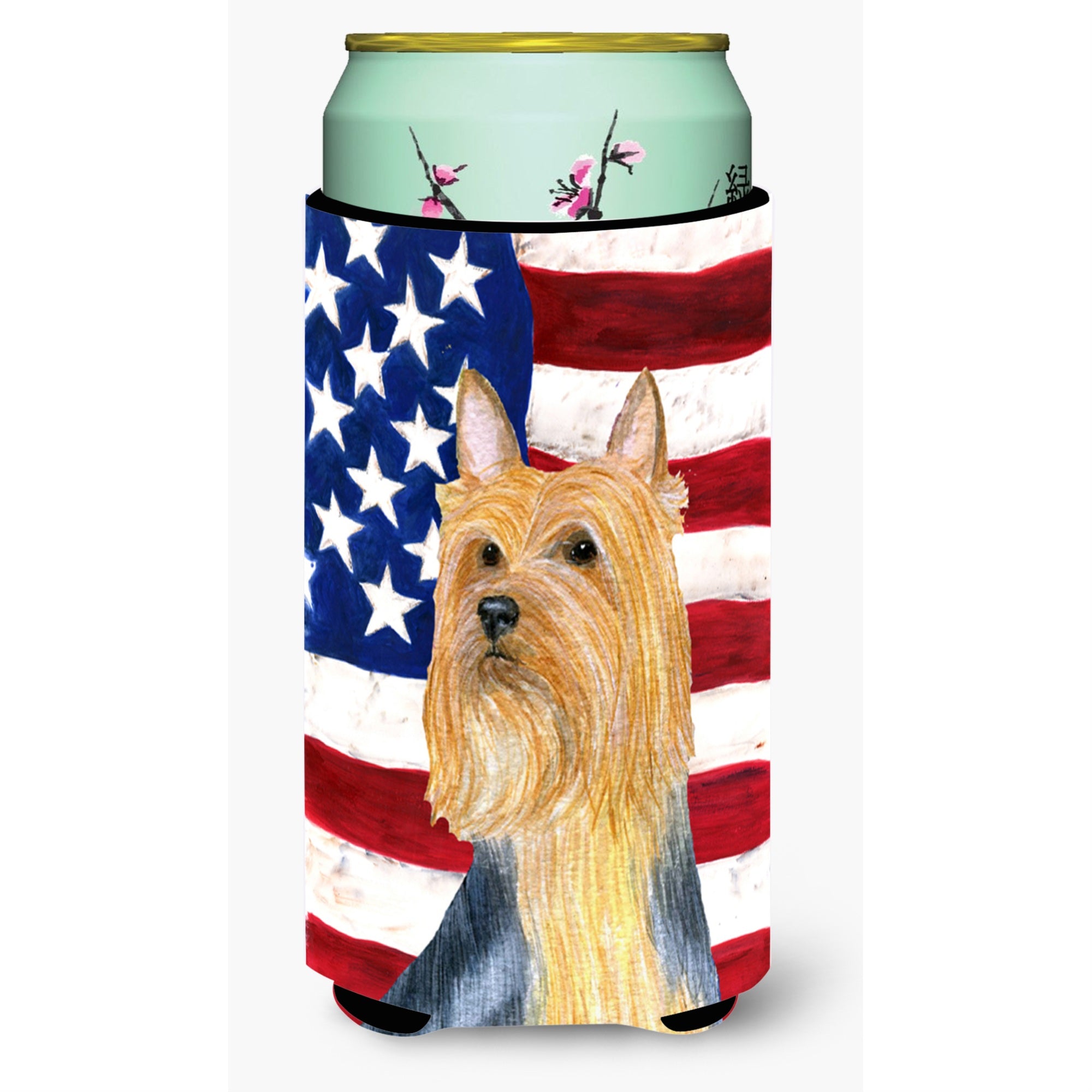 Usa American Flag With Silky Terrier  Tall Boy Beverage Insulator Beverage Insulator Hugger