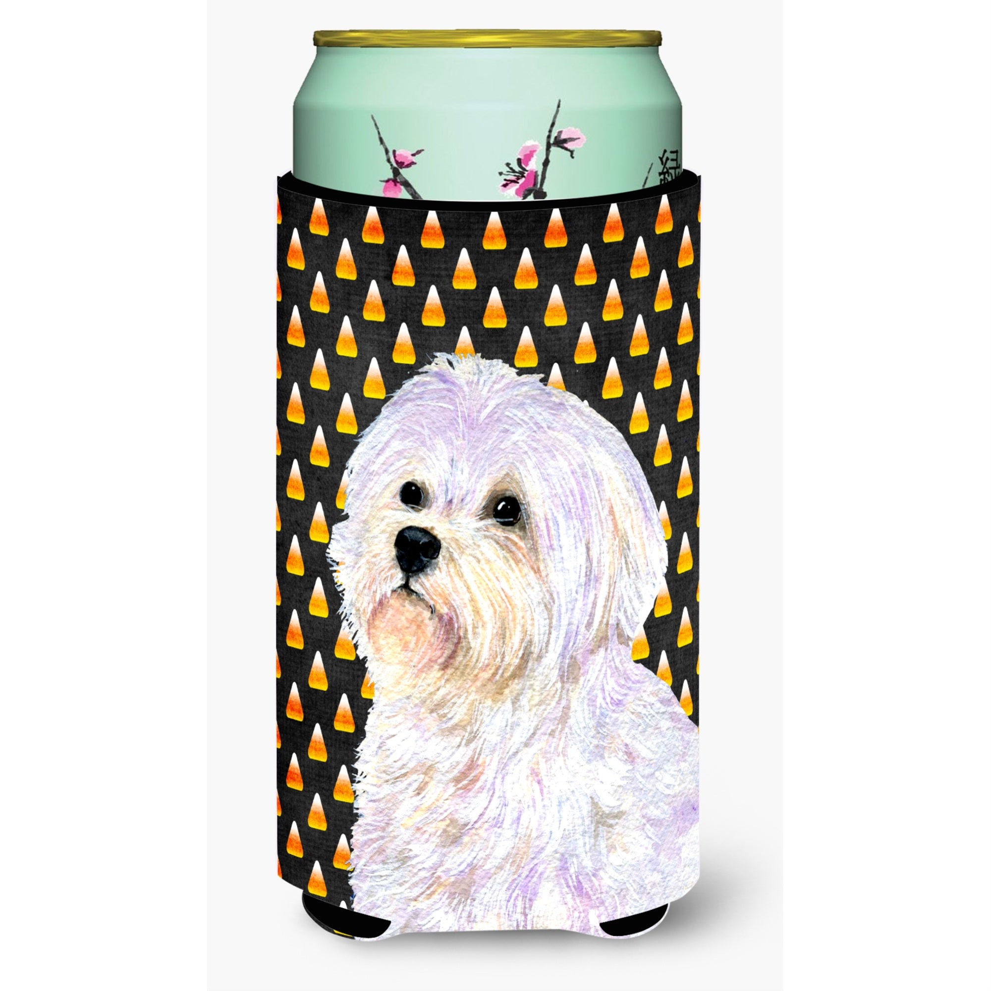 Maltese Candy Corn Halloween Portrait  Tall Boy Beverage Insulator Beverage Insulator Hugger