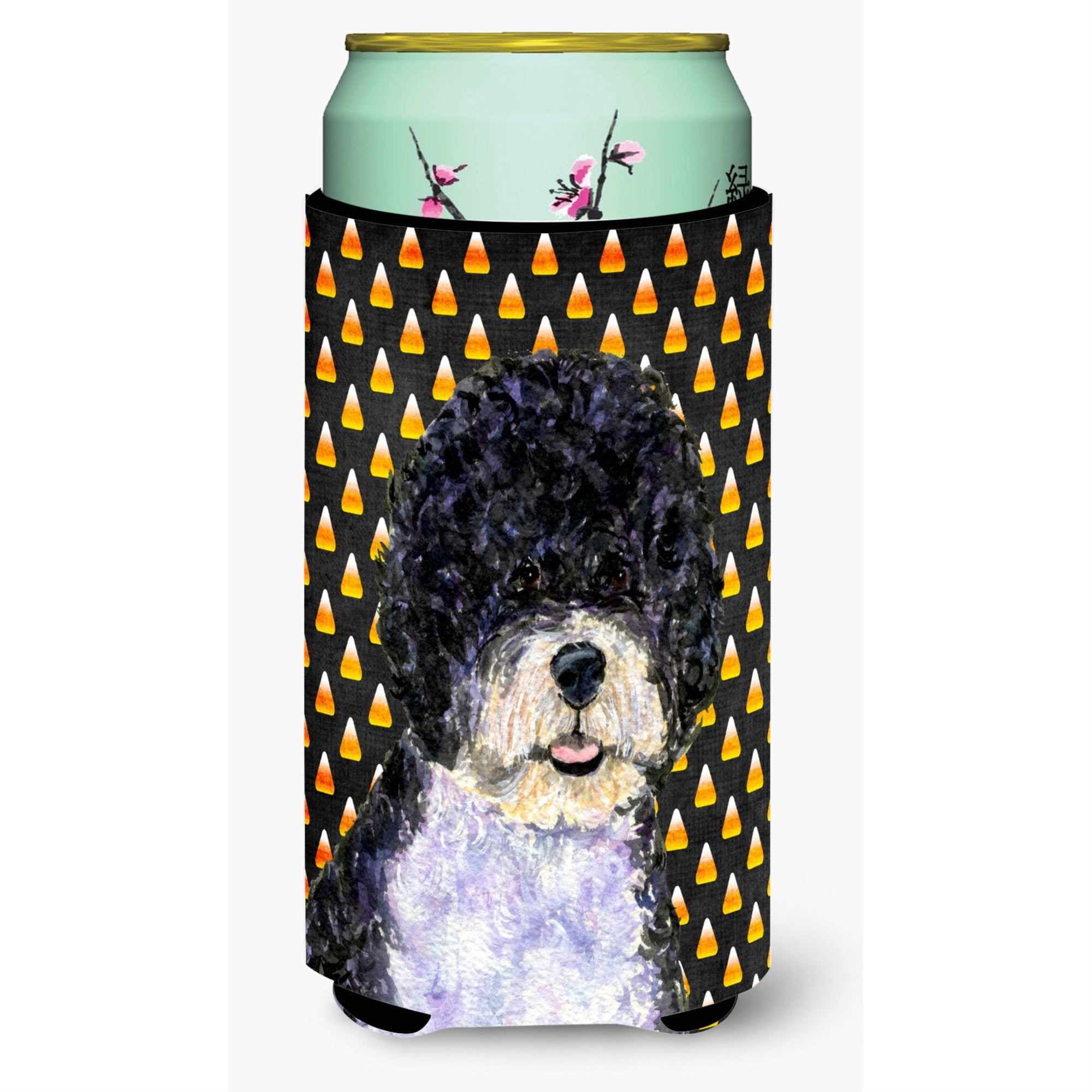Portuguese Water Dog Candy Corn Halloween Portrait  Tall Boy Beverage Insulator Beverage Insulator Hugger
