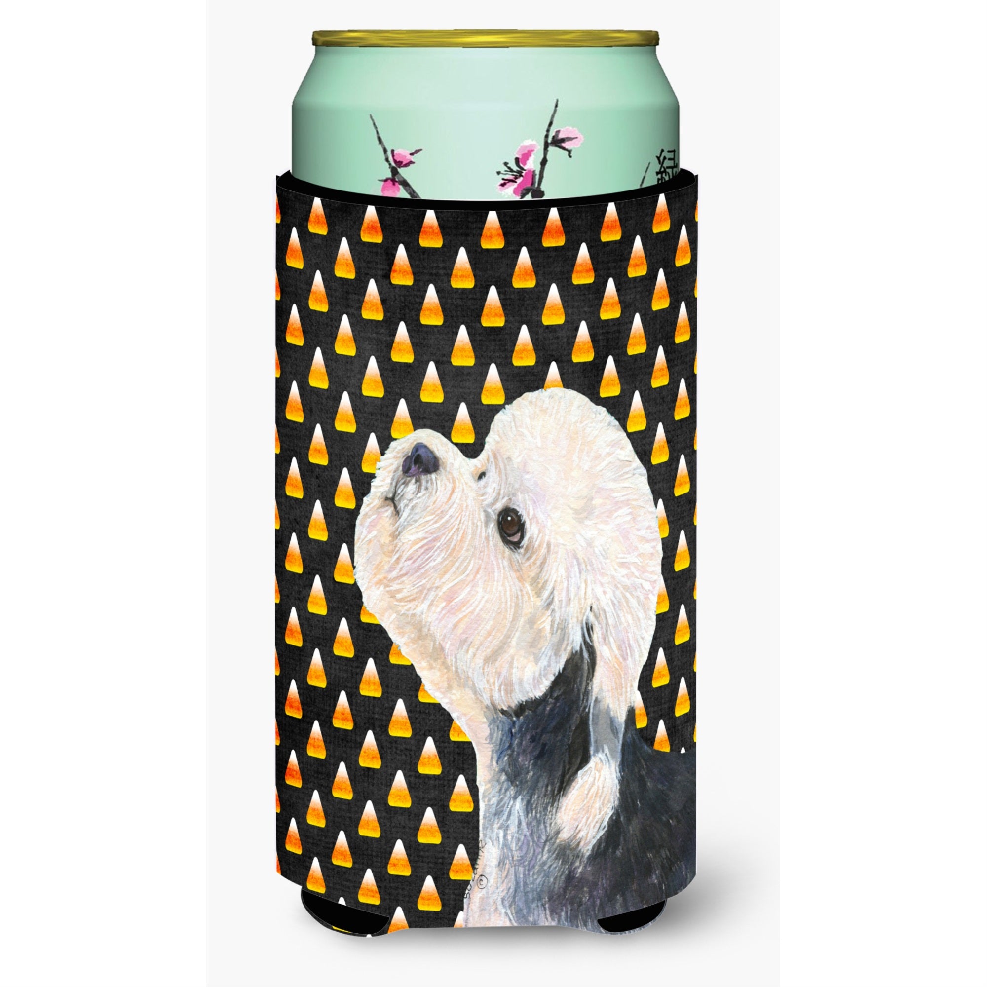 Dandie Dinmont Terrier Candy Corn Halloween Portrait  Tall Boy Beverage Insulator Beverage Insulator Hugger