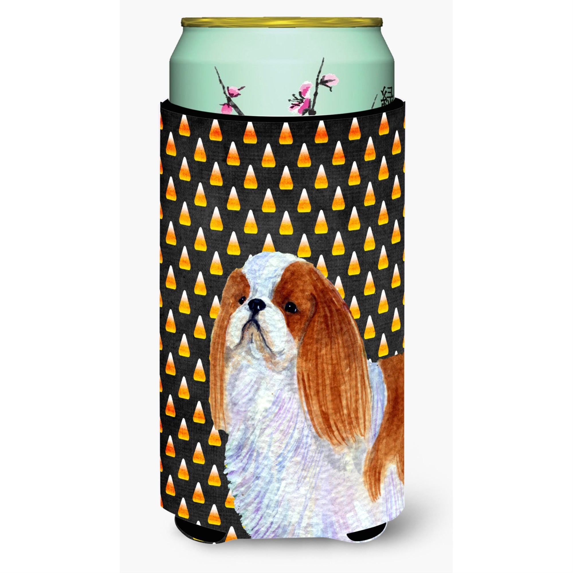 English Toy Spaniel Candy Corn Halloween Portrait  Tall Boy Beverage Insulator Beverage Insulator Hugger
