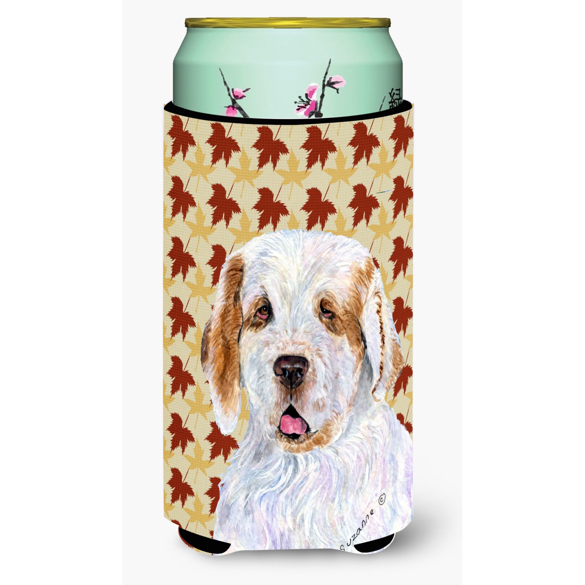 Clumber Spaniel Fall Leaves Portrait  Tall Boy Beverage Insulator Beverage Insulator Hugger