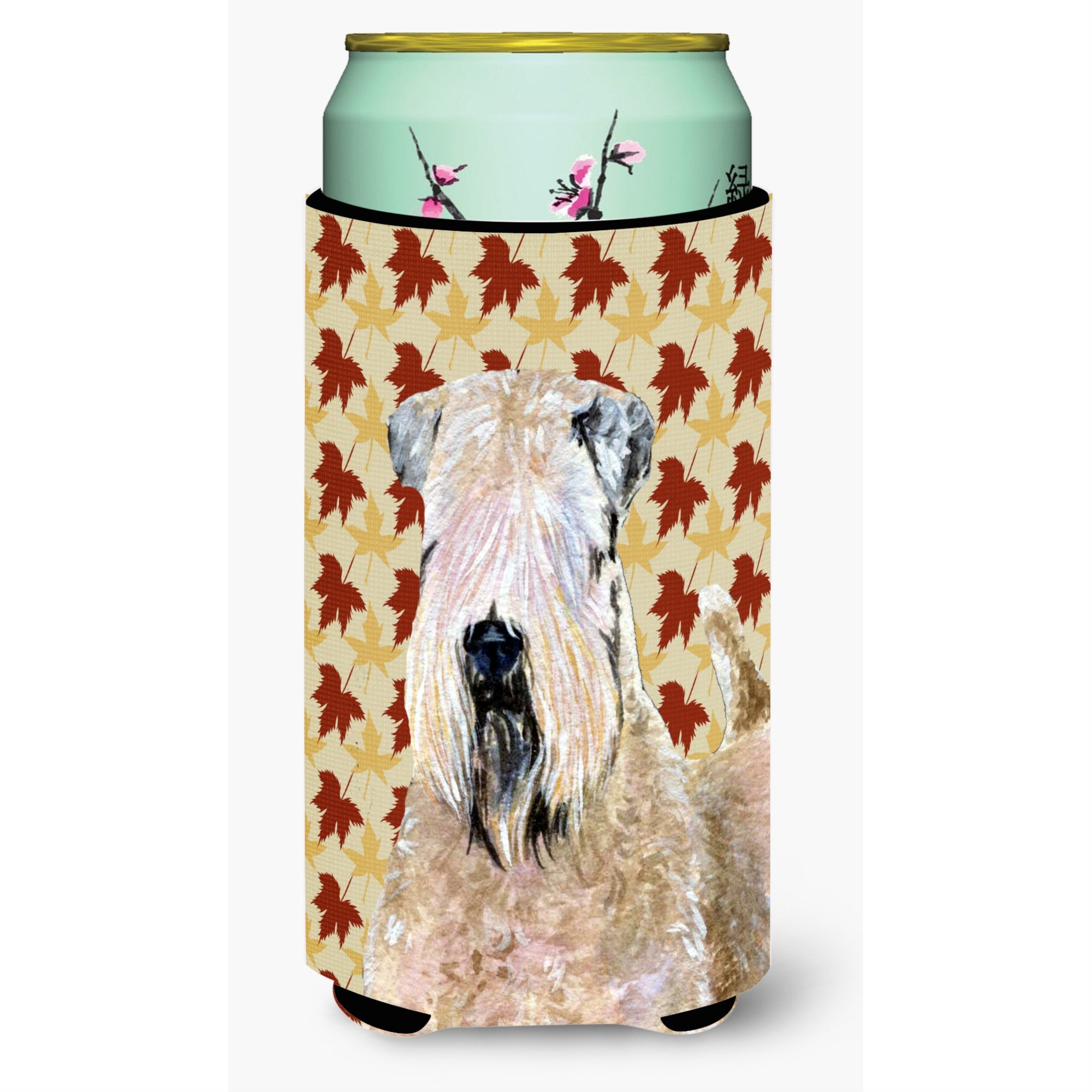 Wheaten Terrier Soft Coated Fall Leaves Portrait  Tall Boy Beverage Insulator Beverage Insulator Hugger
