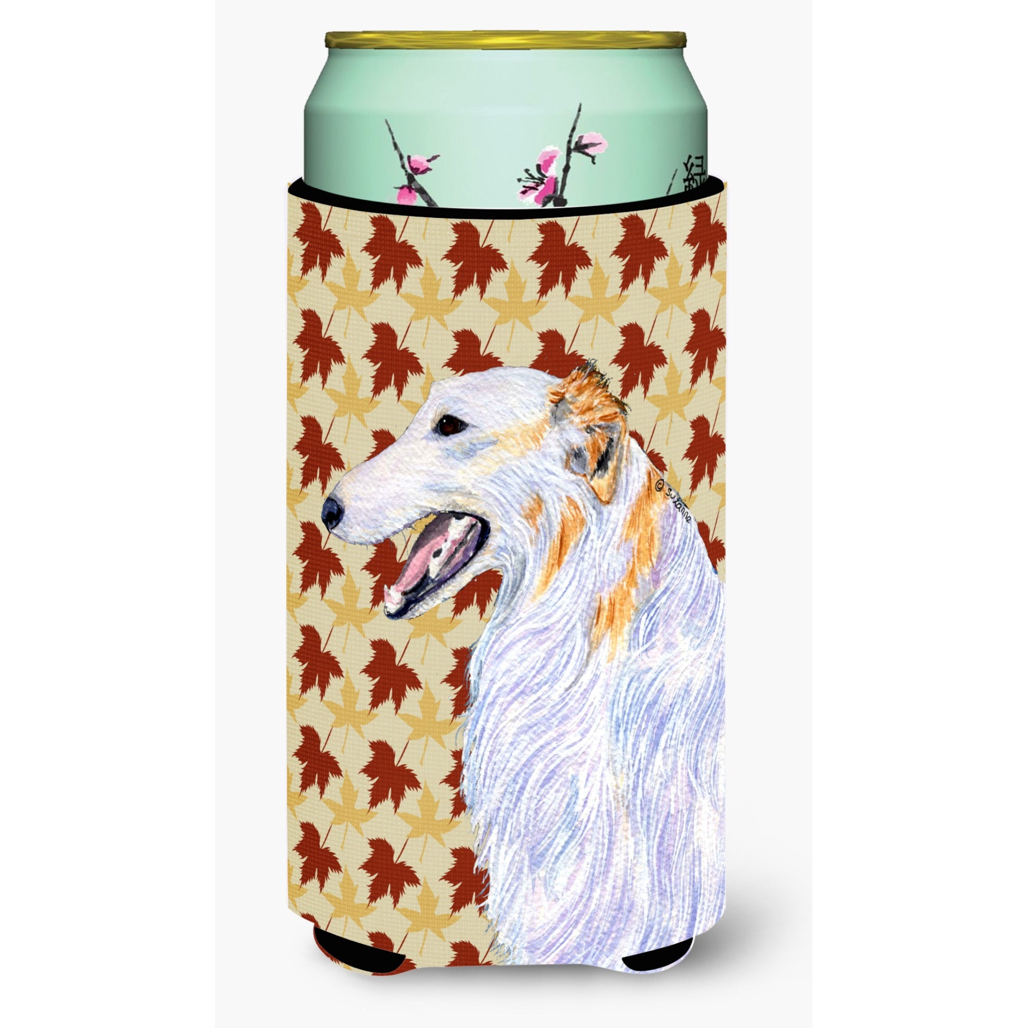 Borzoi Fall Leaves Portrait  Tall Boy Beverage Insulator Beverage Insulator Hugger