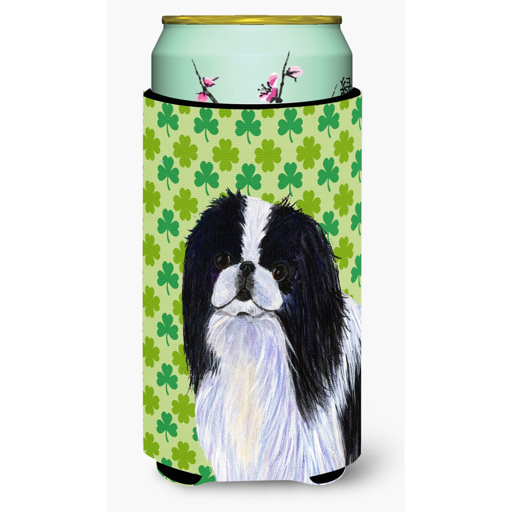 Japanese Chin St. Patrick'S Day Shamrock Portrait  Tall Boy Beverage Insulator Beverage Insulator Hugger