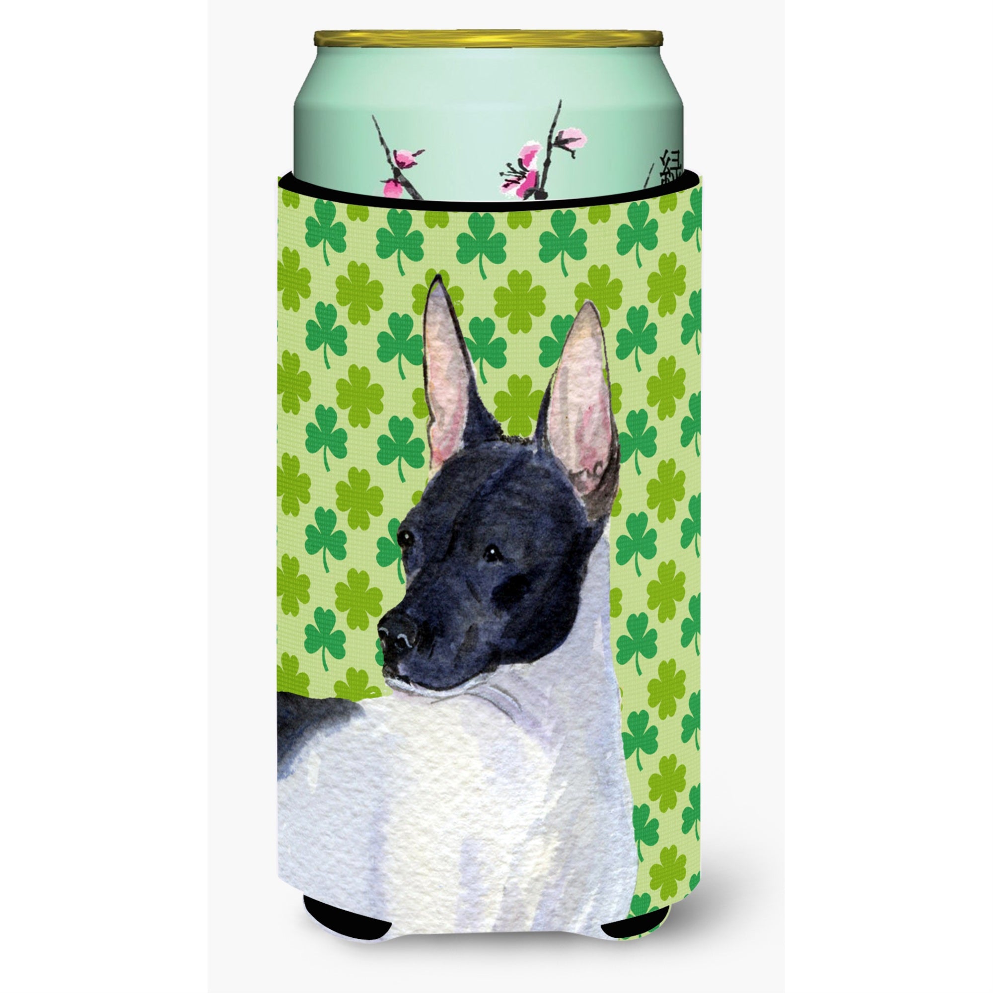 Rat Terrier St. Patrick'S Day Shamrock Portrait  Tall Boy Beverage Insulator Beverage Insulator Hugger