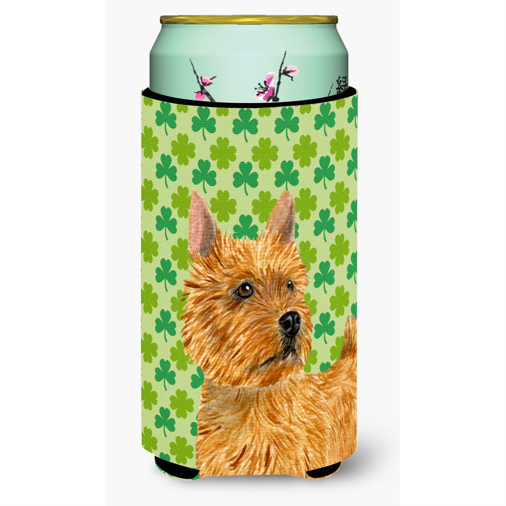 Norwich Terrier St. Patricks Day Shamrock Portrait  Tall Boy Beverage Insulator Beverage Insulator Hugger