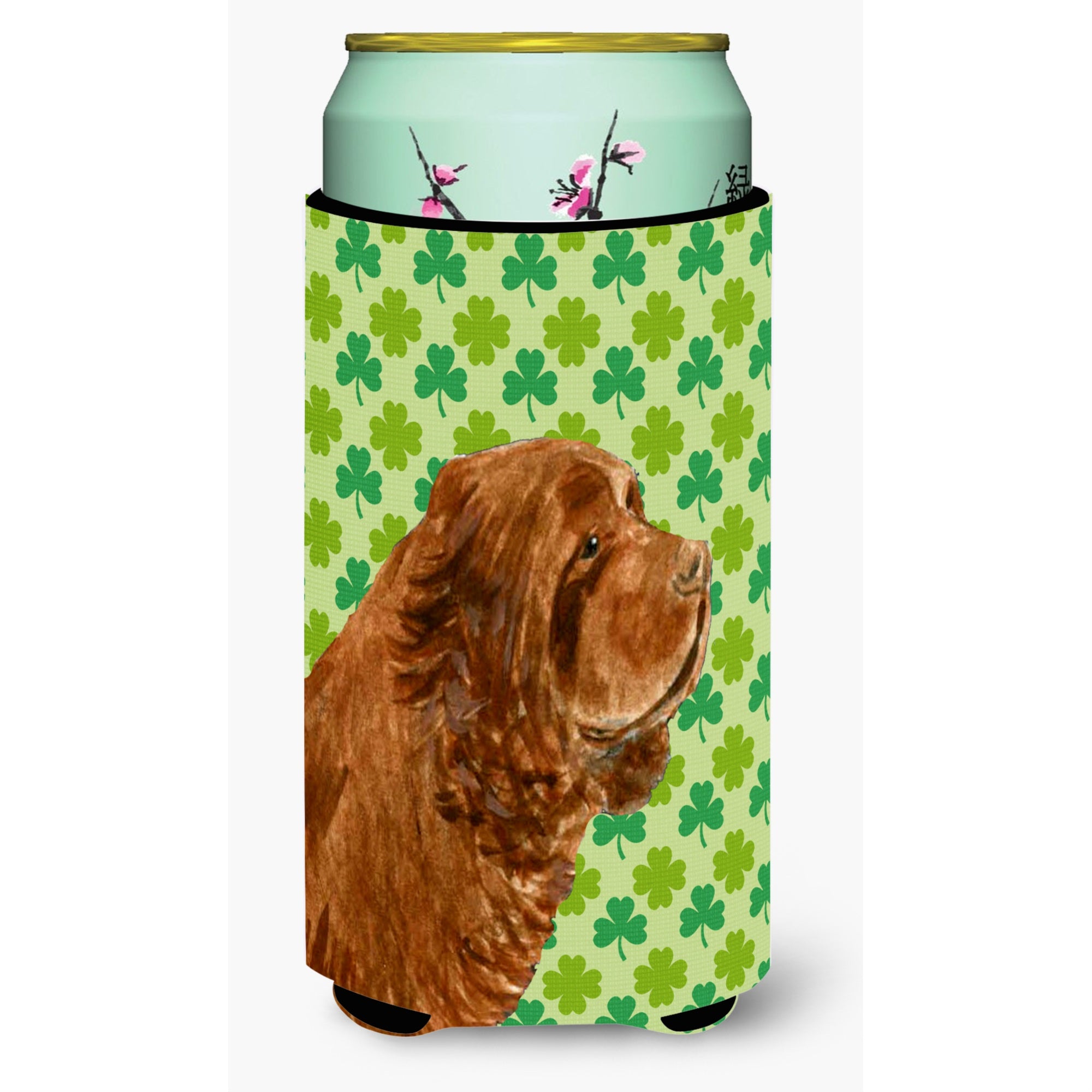 Sussex Spaniel St. Patrick'S Day Shamrock Portrait  Tall Boy Beverage Insulator Beverage Insulator Hugger