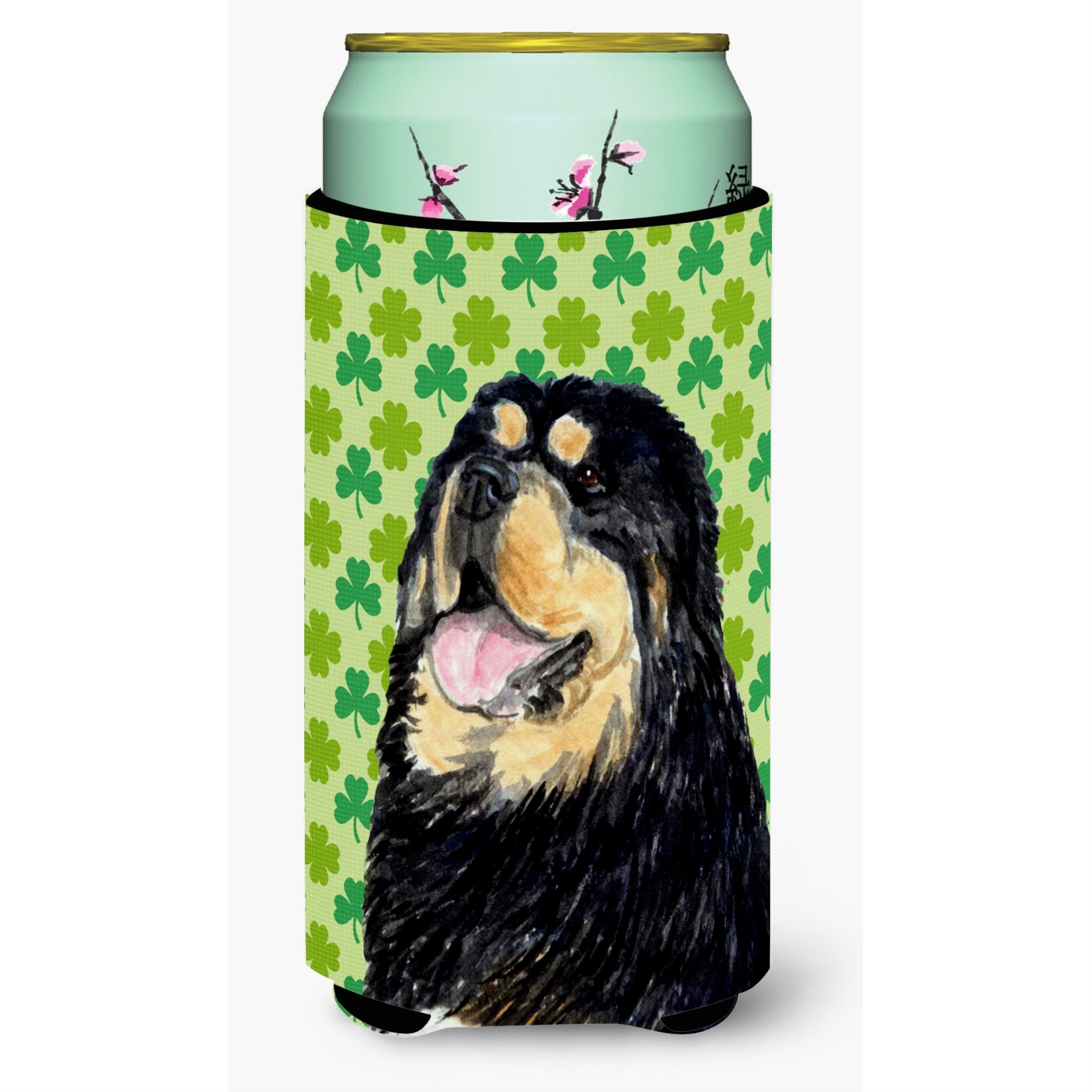 Tibetan Mastiff St. Patricks Day Shamrock Portrait  Tall Boy Beverage Insulator Beverage Insulator Hugger