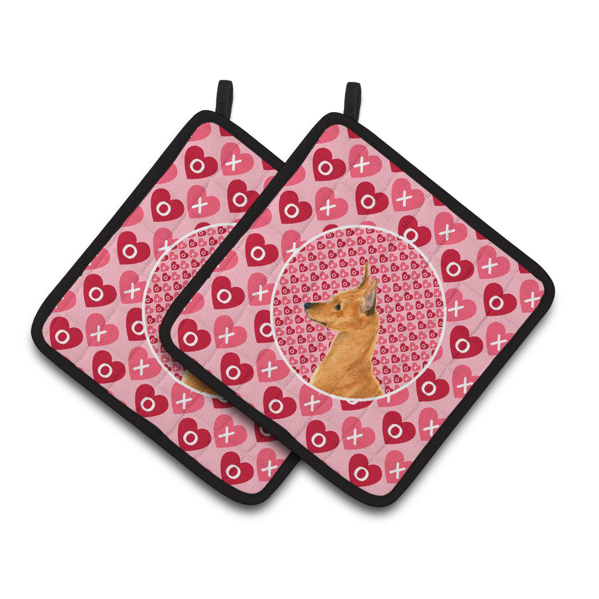 'Caroline'S Treasures Min Pin Hearts Love & Valentine'S Day Portrait Pair Of Pot Holders Ss4466Pthd, 7.5Hx7.5W, Multicolor''