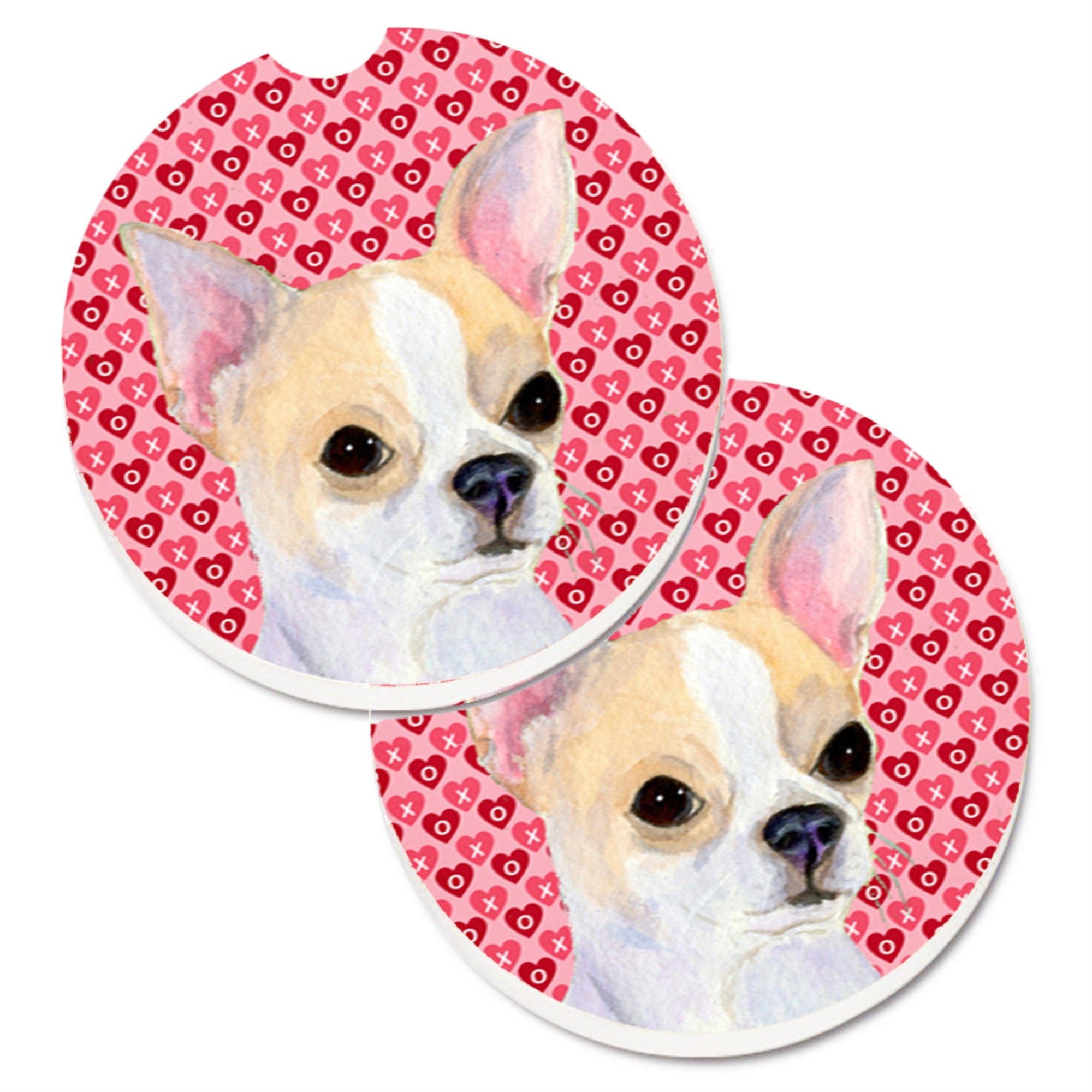 Carolines Treasures Chihuahua Hearts Love & Valentines Day Portrait Set of 2 Cup Holder Car Coasters SS4474CARC, 2.56, Multic